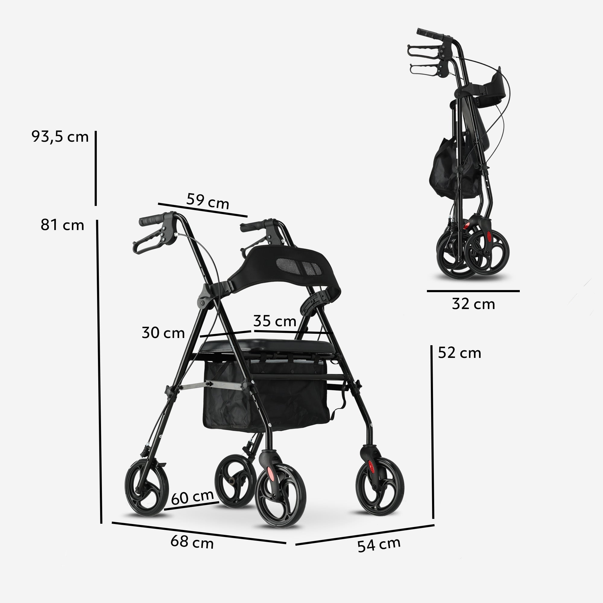 Mooiys Brian Rollator lichtgewicht en opvouwbaar - zitfunctie - voor binnen en buiten