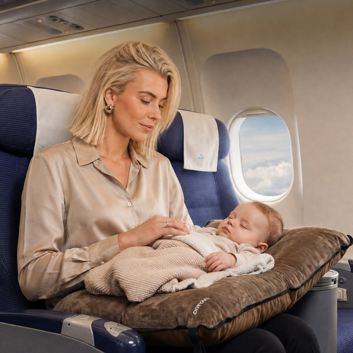 DERYAN AirTraveller Lit d'avion - Coussin de voyage avec matelas - compact et plié - Marron