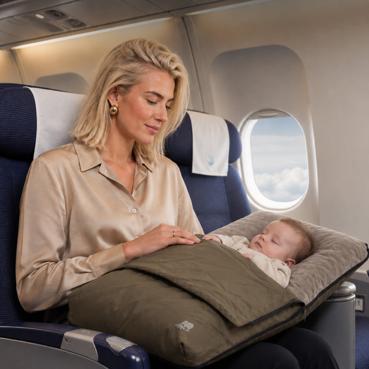 DERYAN AirTraveller Vliegtuigbedje - Reiskussen met matras - compact opgevouwen - Brown