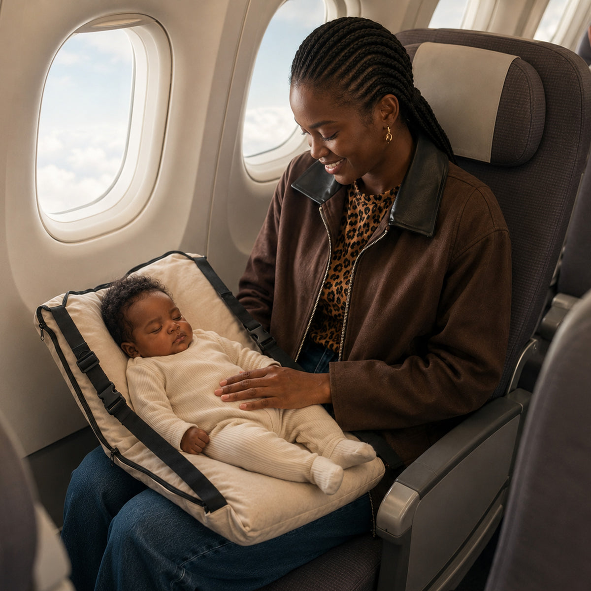 DERYAN AirTraveller Lit d'avion - Coussin de voyage avec matelas - compact et plié - Crème