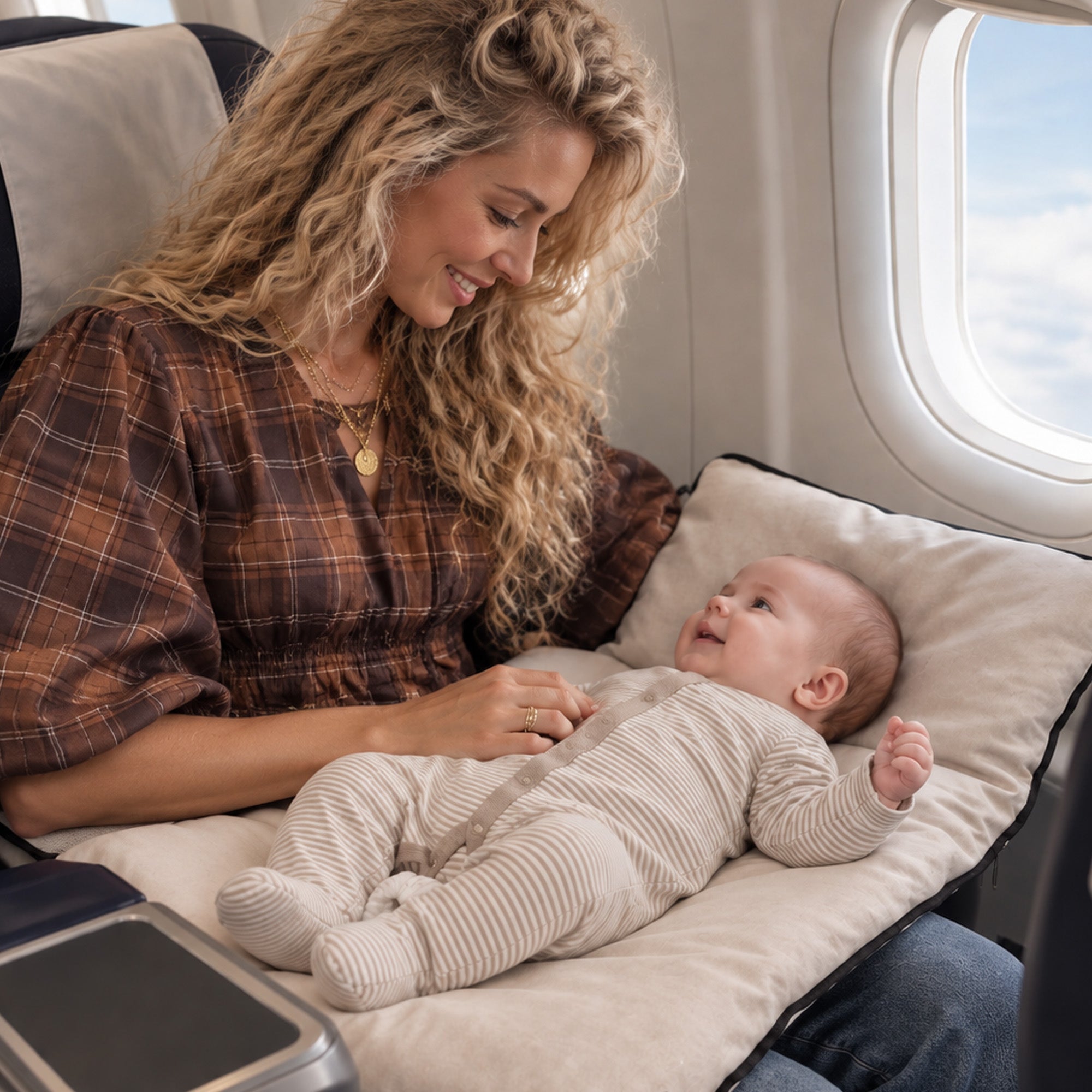 DERYAN AirTraveller Lit d'avion - Coussin de voyage avec matelas - compact et plié - Crème