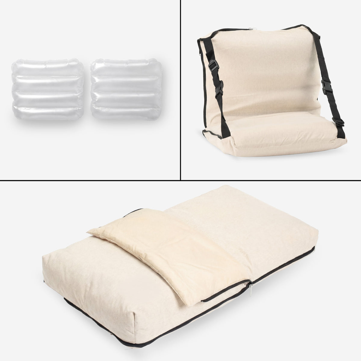 DERYAN AirTraveller Lit d'avion - Coussin de voyage avec matelas - compact et plié - Crème