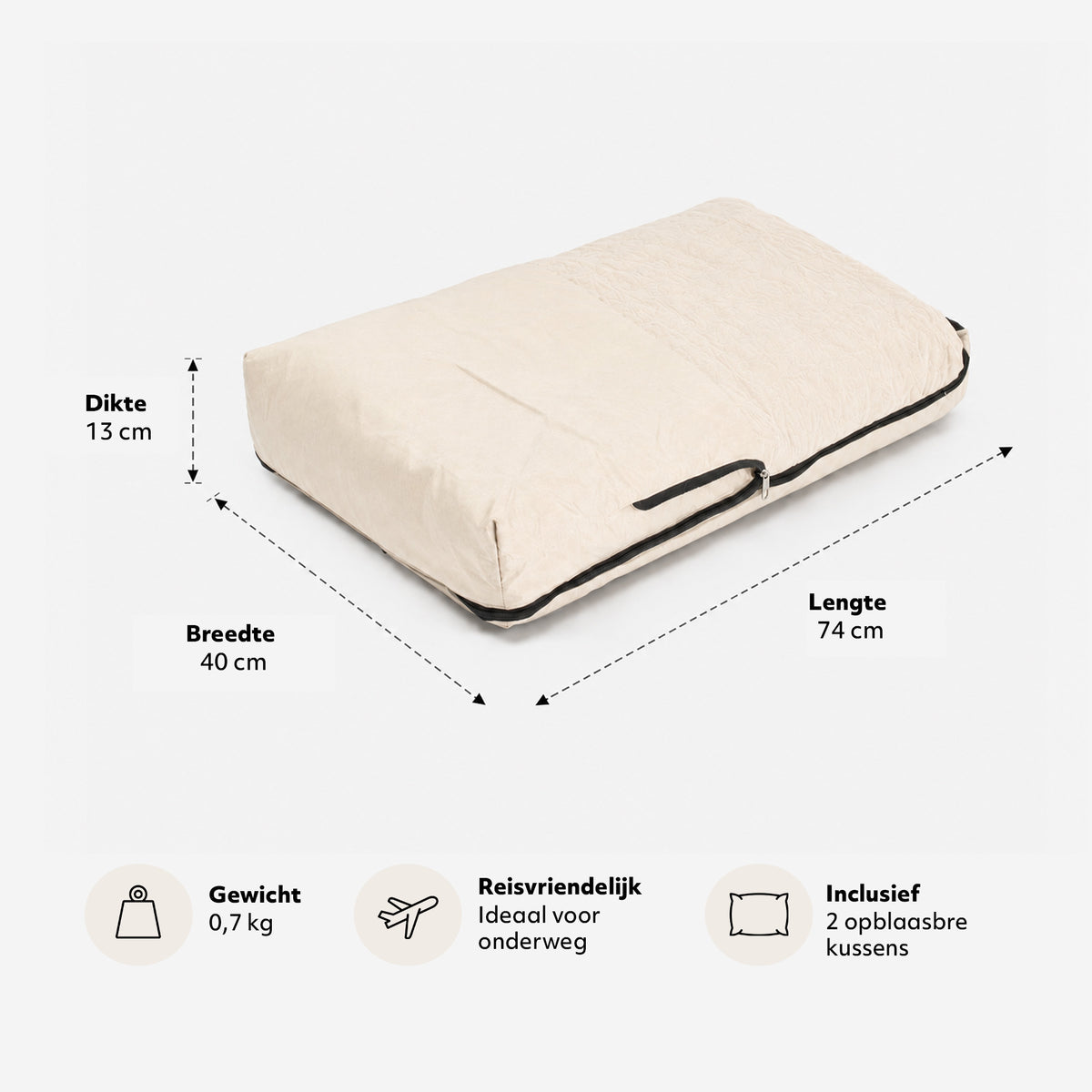 DERYAN AirTraveller Lit d'avion - Coussin de voyage avec matelas - compact et plié - Crème