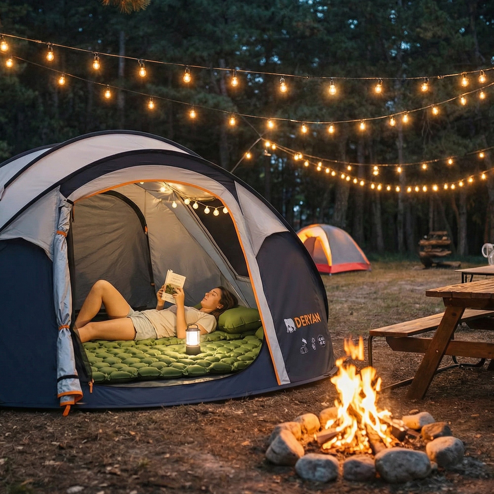 Matelas gonflable Deryan - Auto-gonflant avec pompe intégrée - Matelas gonflable de camping - Sac de rangement inclus - Vert