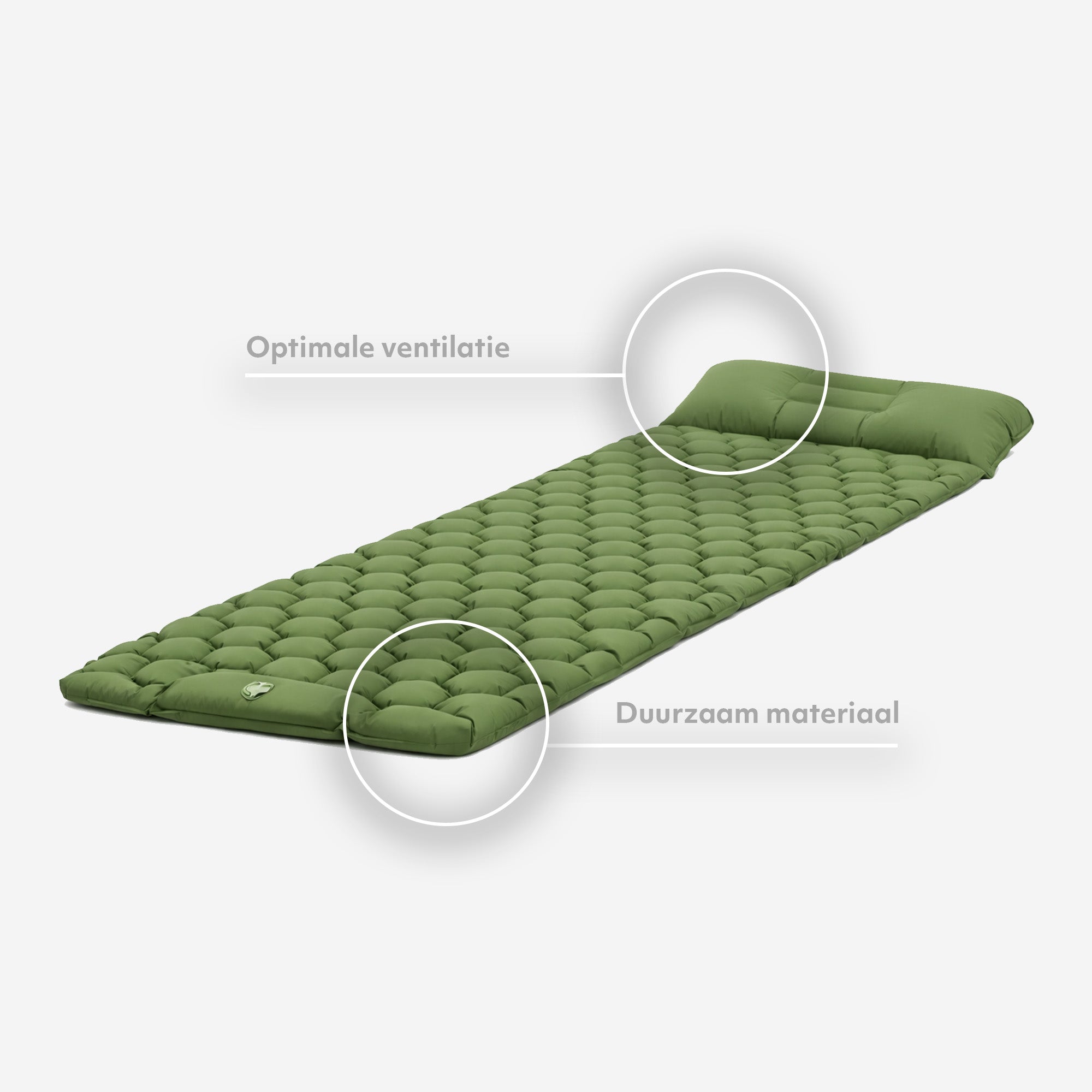 Matelas gonflable Deryan - Auto-gonflant avec pompe intégrée - Matelas gonflable de camping - Sac de rangement inclus - Vert