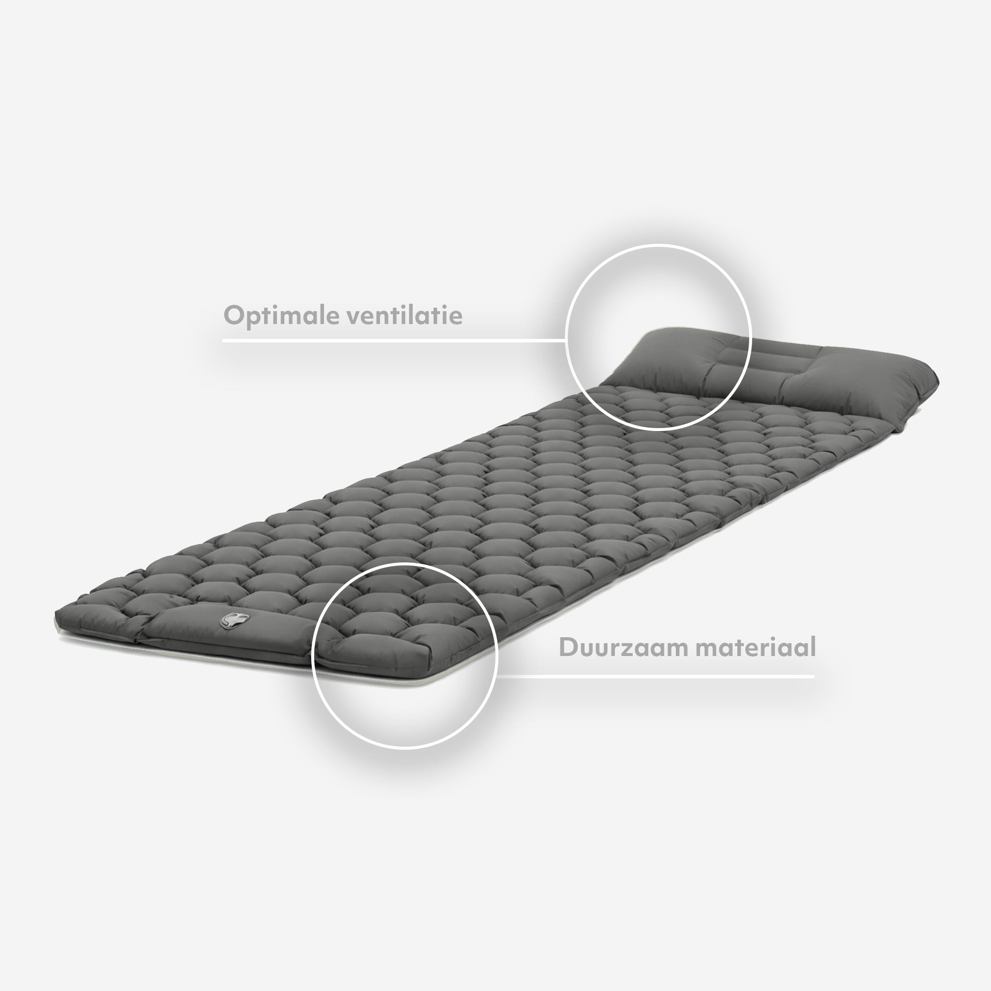 Matelas gonflable Deryan - Auto-gonflant avec pompe intégrée - Matelas gonflable de camping - Sac de rangement inclus - gris