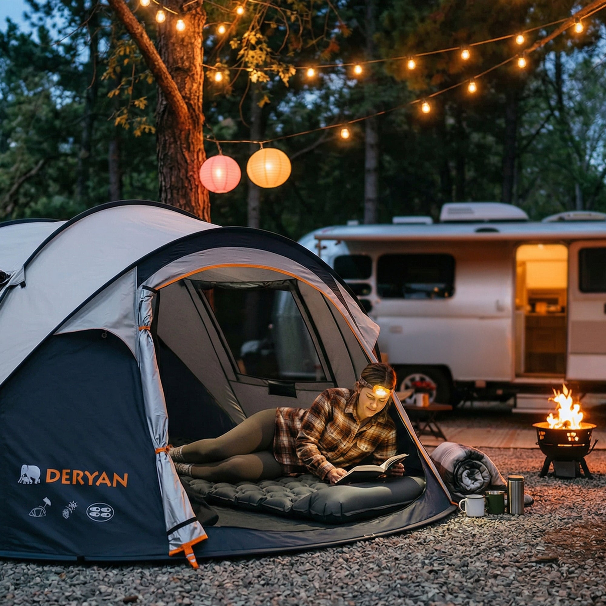 Matelas gonflable Deryan - Auto-gonflant avec pompe intégrée - Matelas gonflable de camping - Sac de rangement inclus - gris