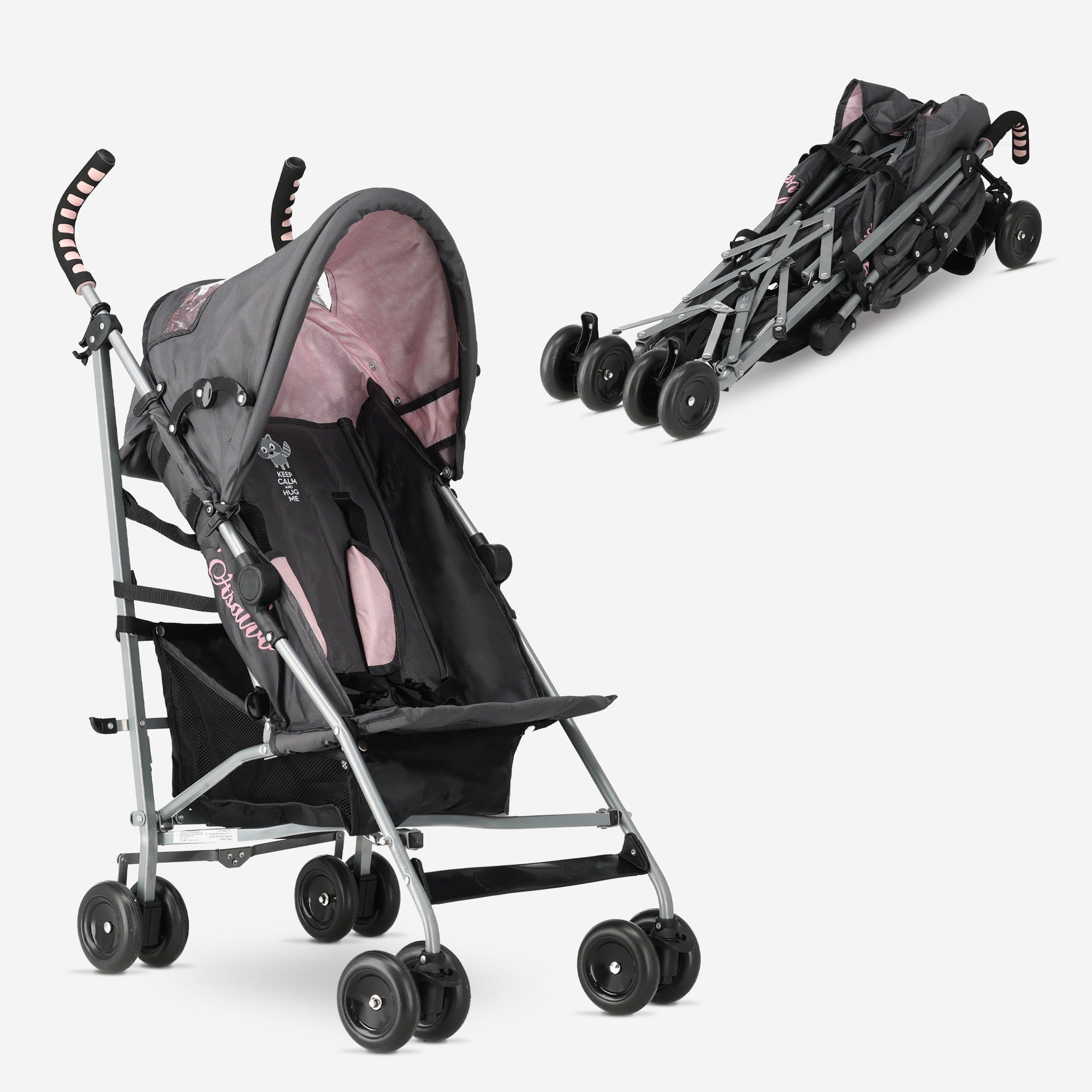 Asalvo Buggy - Paraplu Buggy - Compact Inklapbaar - Grijs/Roze