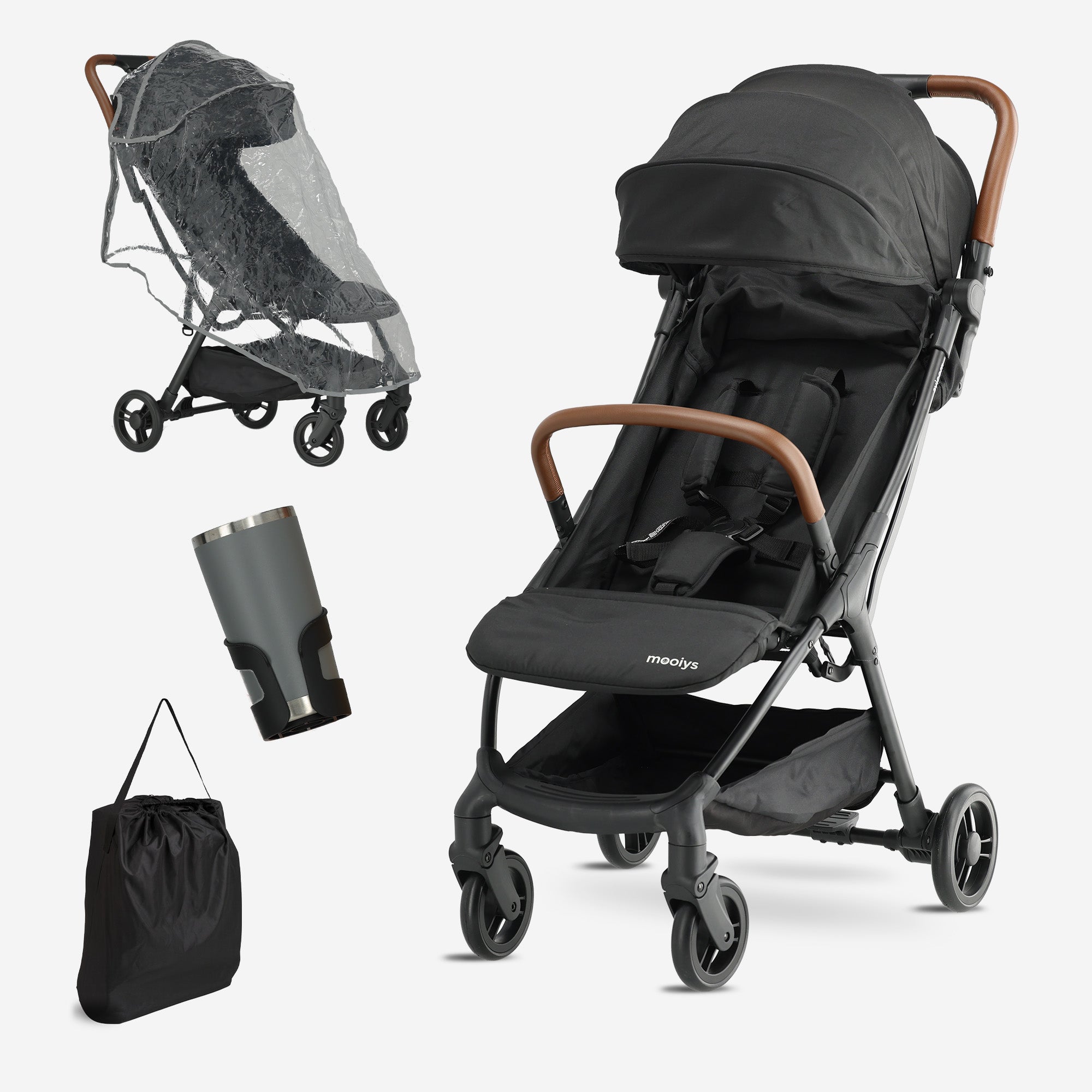 Mooiys Ash Buggy – Kompakter Kinderwagen – Schwarz