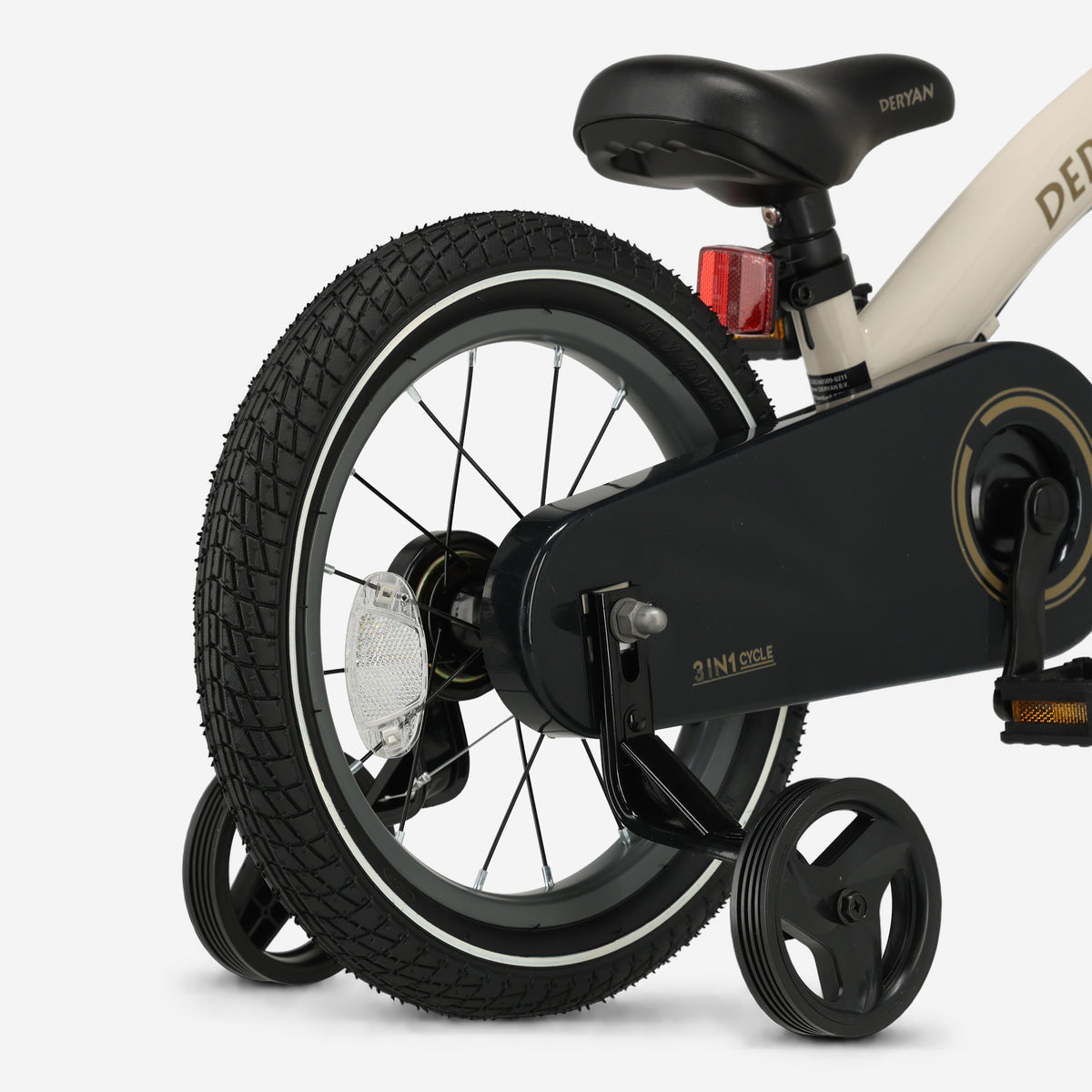 Deryan Luxe Kinderfiets 14 inch - 3 in 1 - loopfiets Sand