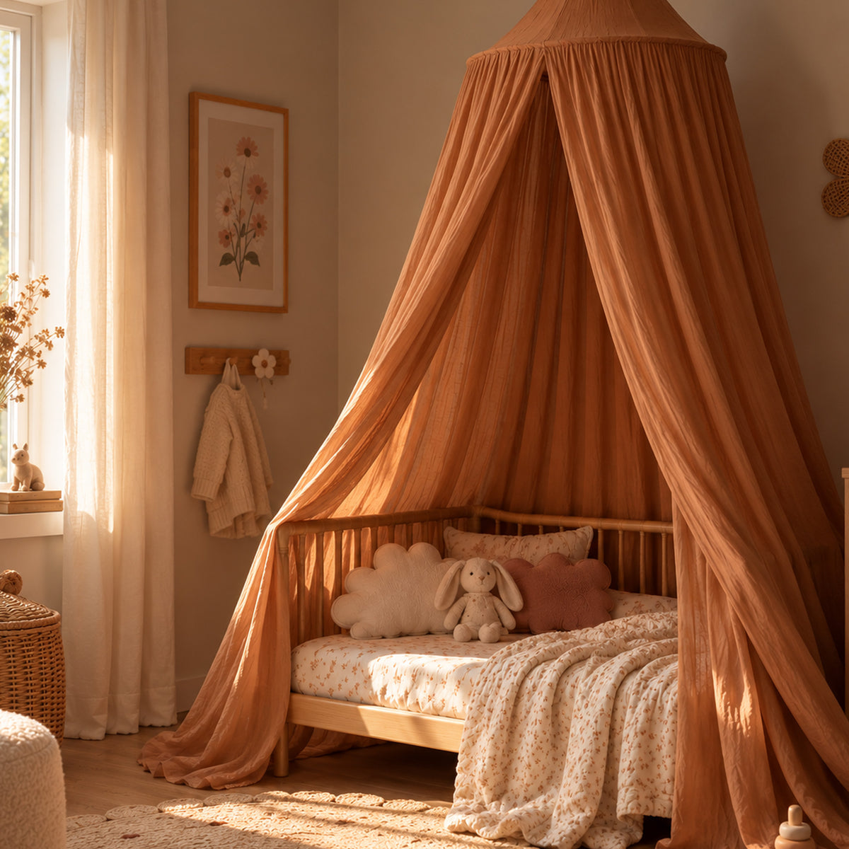 DERYAN Moustiquaire bébé Vintage 245cm - moustiquaire pour enfant - Canopy Caramel
