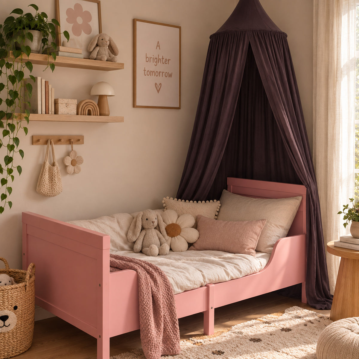 DERYAN Baby Moskitonetz Vintage 245cm - Kinder Moskitonetz - Baldachin Kastanie