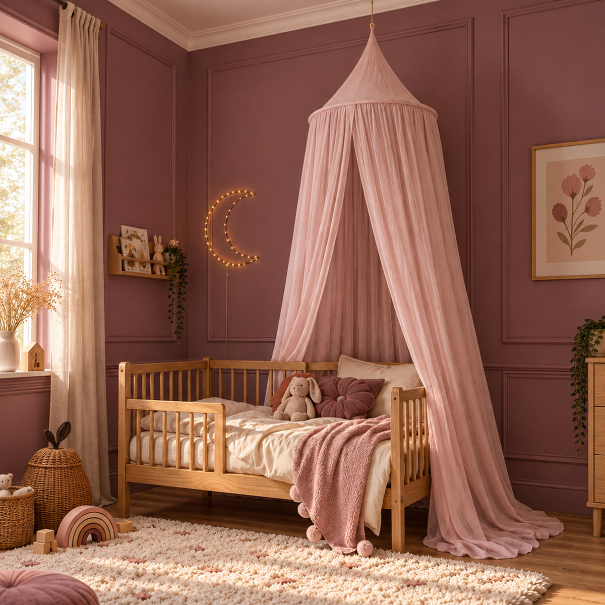 DERYAN Baby Moskitonetz Vintage 245cm - Moskitonetz für Kinder - Baldachin Pale Pink