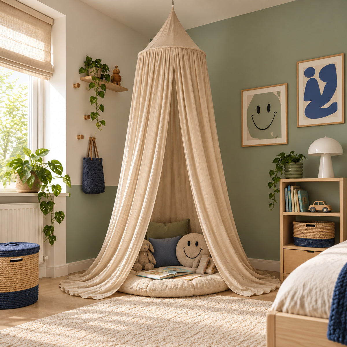 DERYAN Baby Moskitonetz Vintage 245cm - Moskitonetz für Kinder - Baldachin Nougat