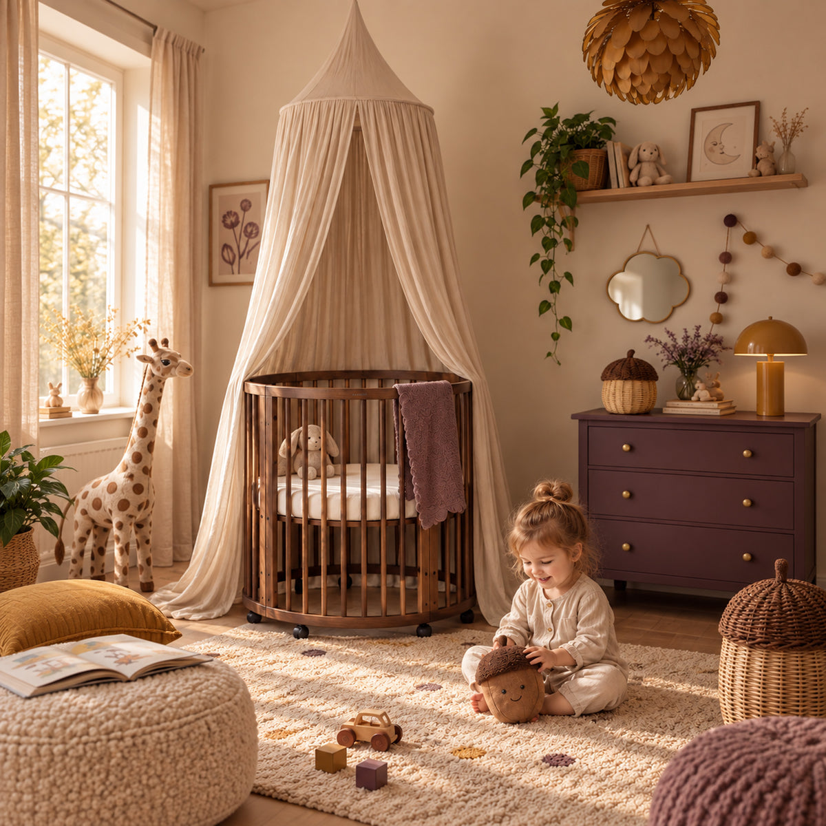 DERYAN Baby Moskitonetz Vintage 245cm - Moskitonetz für Kinder - Baldachin Nougat