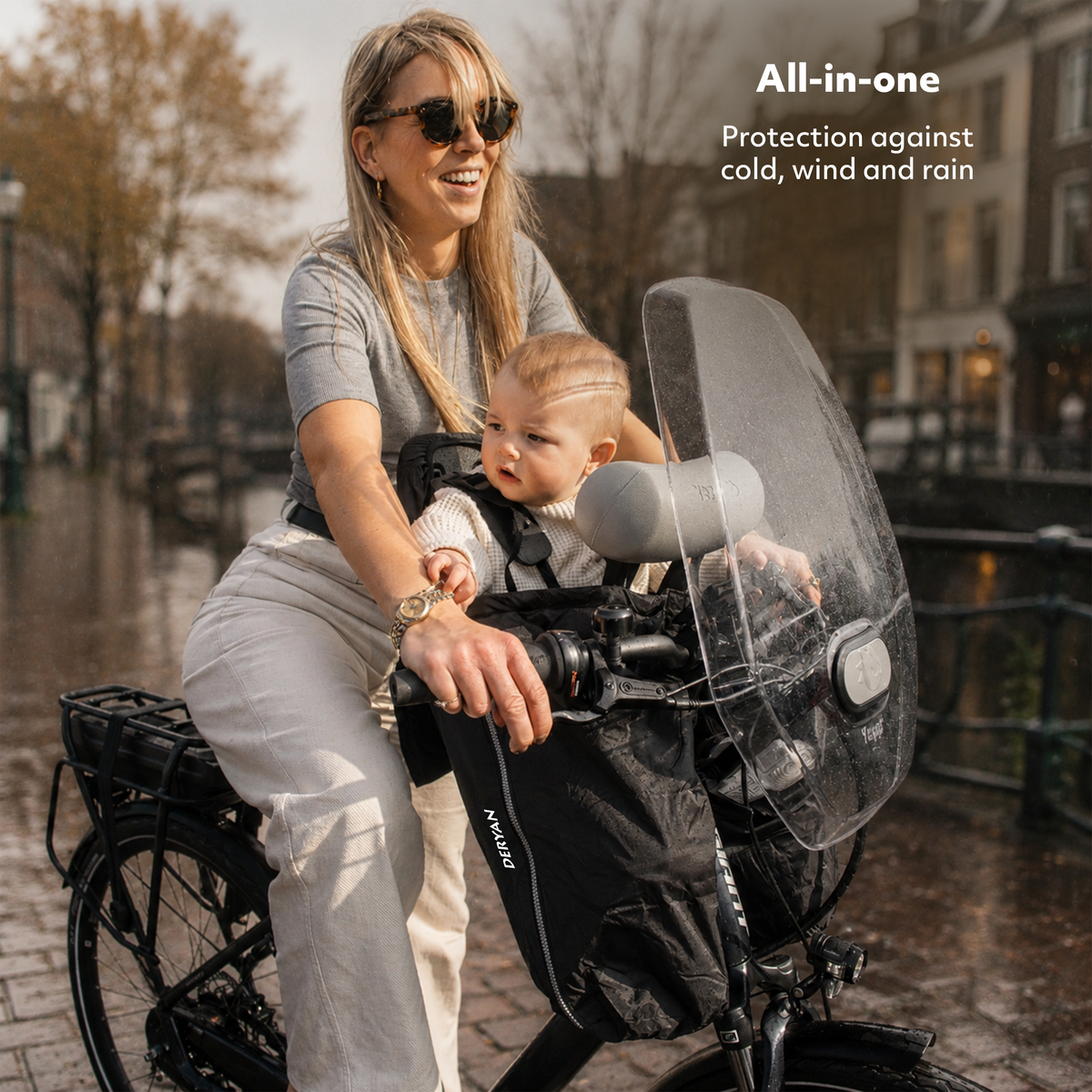 DERYAN Bike-a-way Jepp/Mini Fietsstoeltje voor - fiets Regenhoes - warme jas en windbreaker + regenponcho