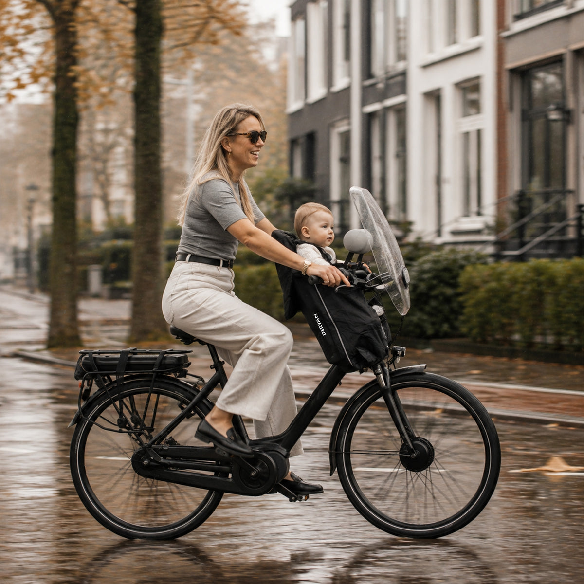 DERYAN Bike-a-way Jepp/Mini Fietsstoeltje voor - fiets Regenhoes - warme jas en windbreaker + regenponcho