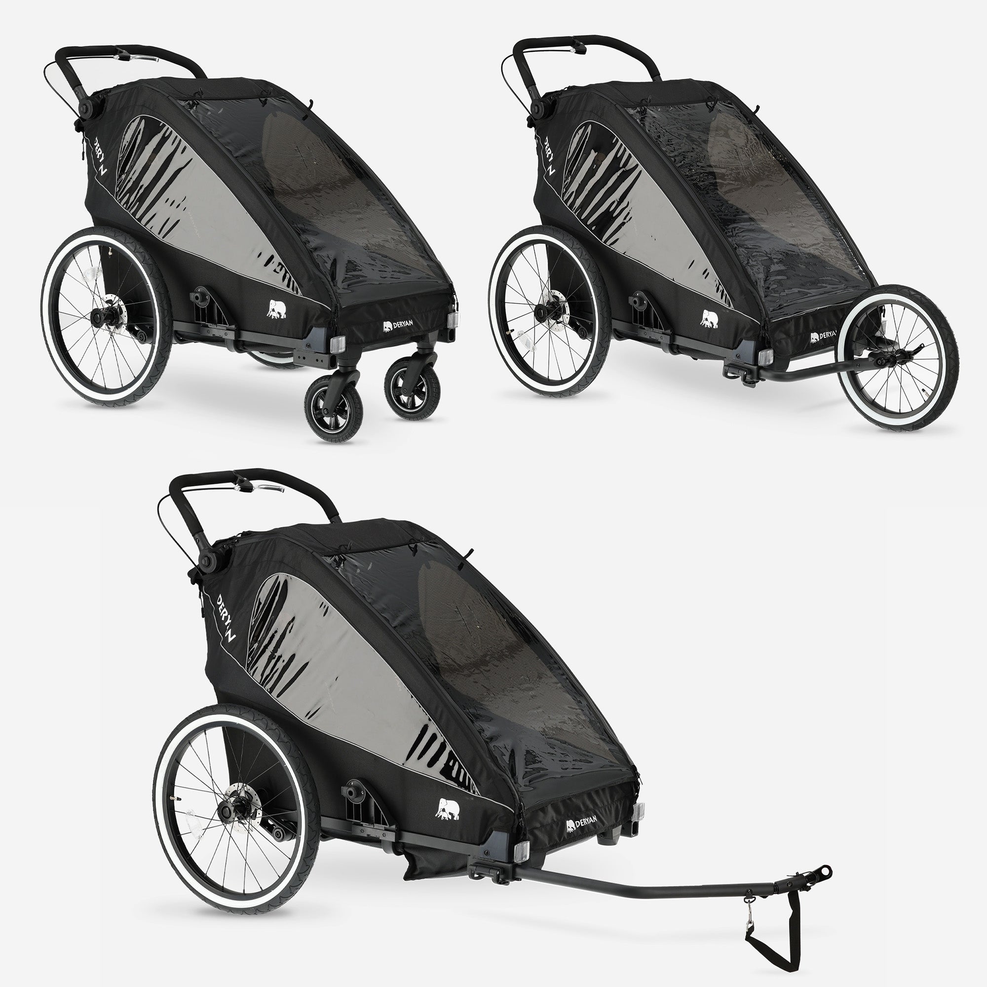 Luxe Fietskar V2 - Wandelwagen - Hardloopkinderwagen Zwart