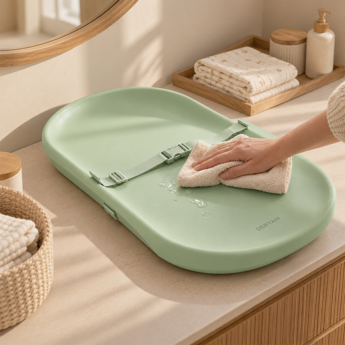 Waterdicht Verschoonkussen met Verhoogde Randen - Sage Green