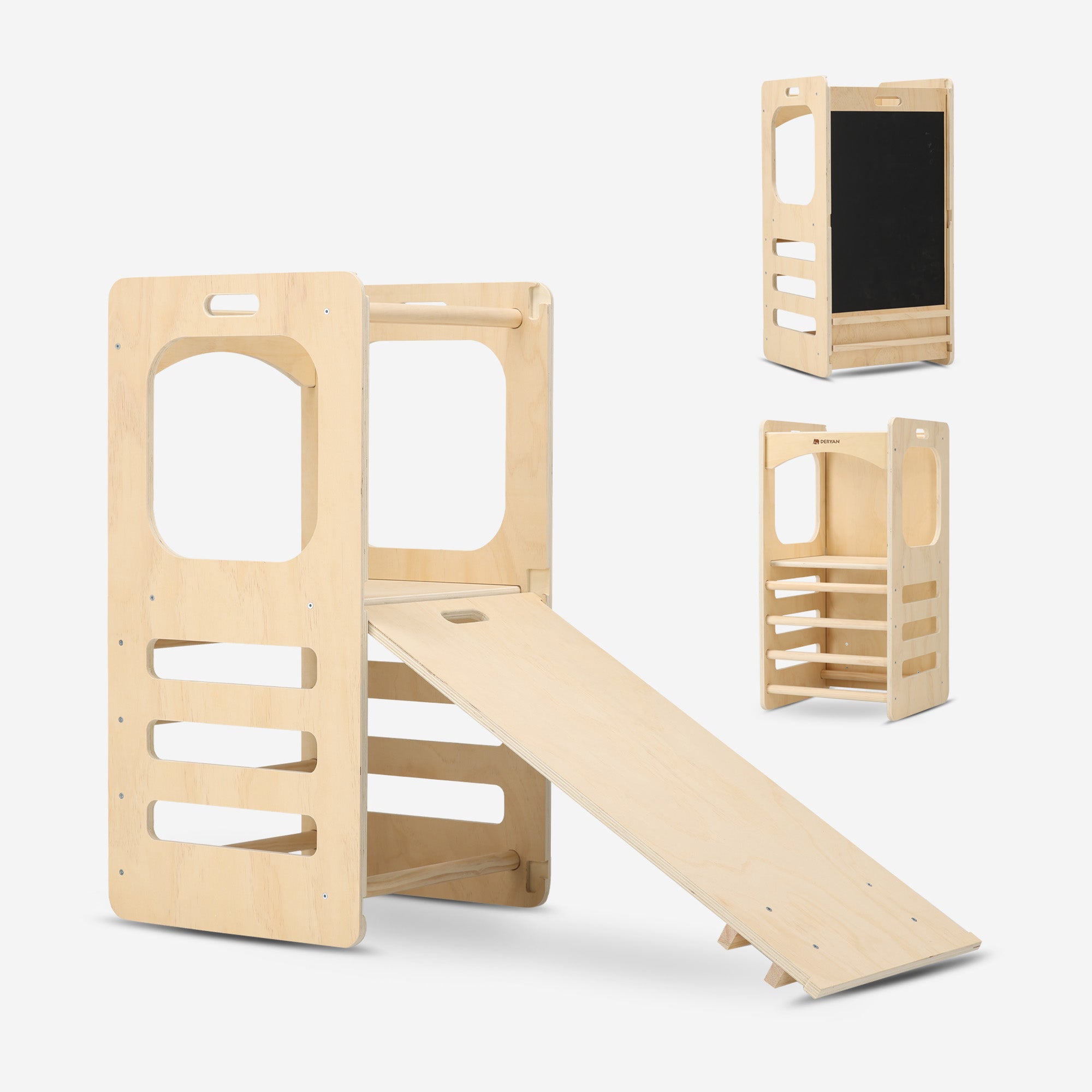 Luxe 4-in-1 Leertoren - Klimtoren met Glijbaan en Krijtbord