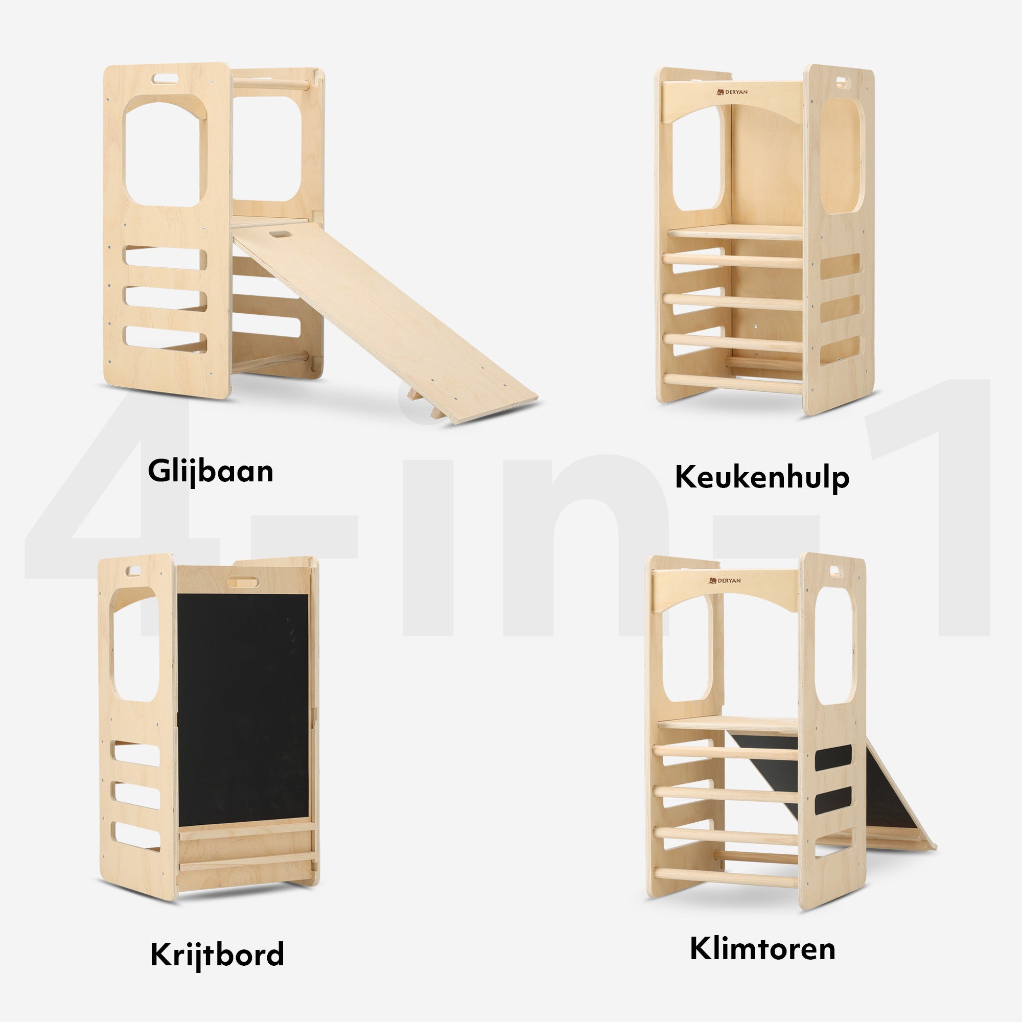Luxe 4-in-1 Leertoren - Klimtoren met Glijbaan en Krijtbord