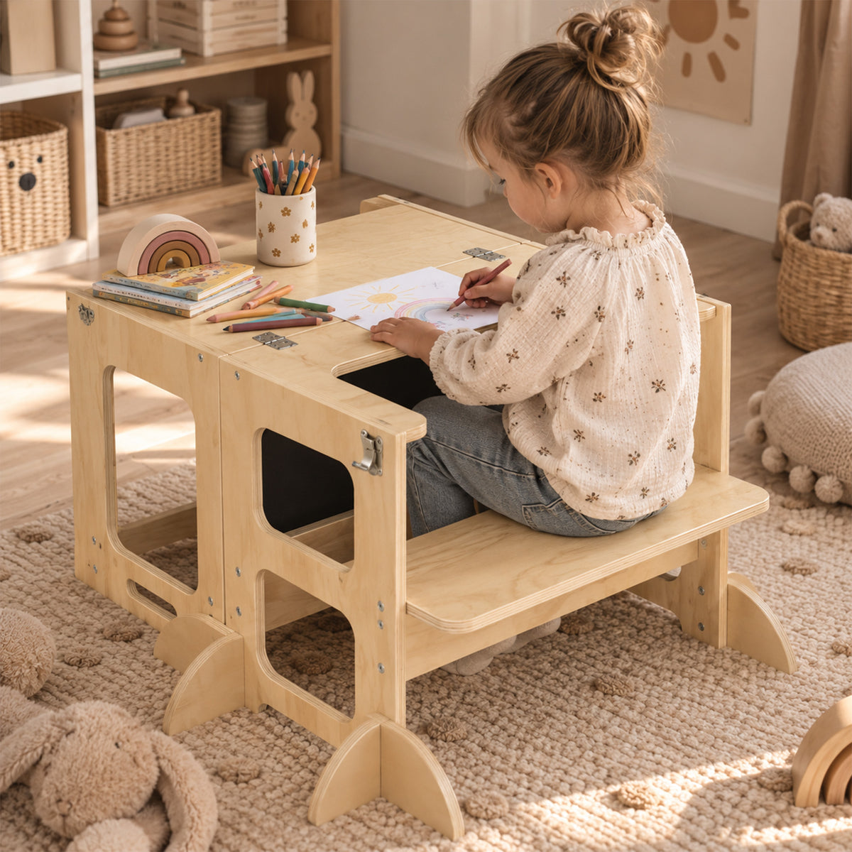 Luxe Houten Leertoren 4-in-1 met Tekenbord en Speeltafel