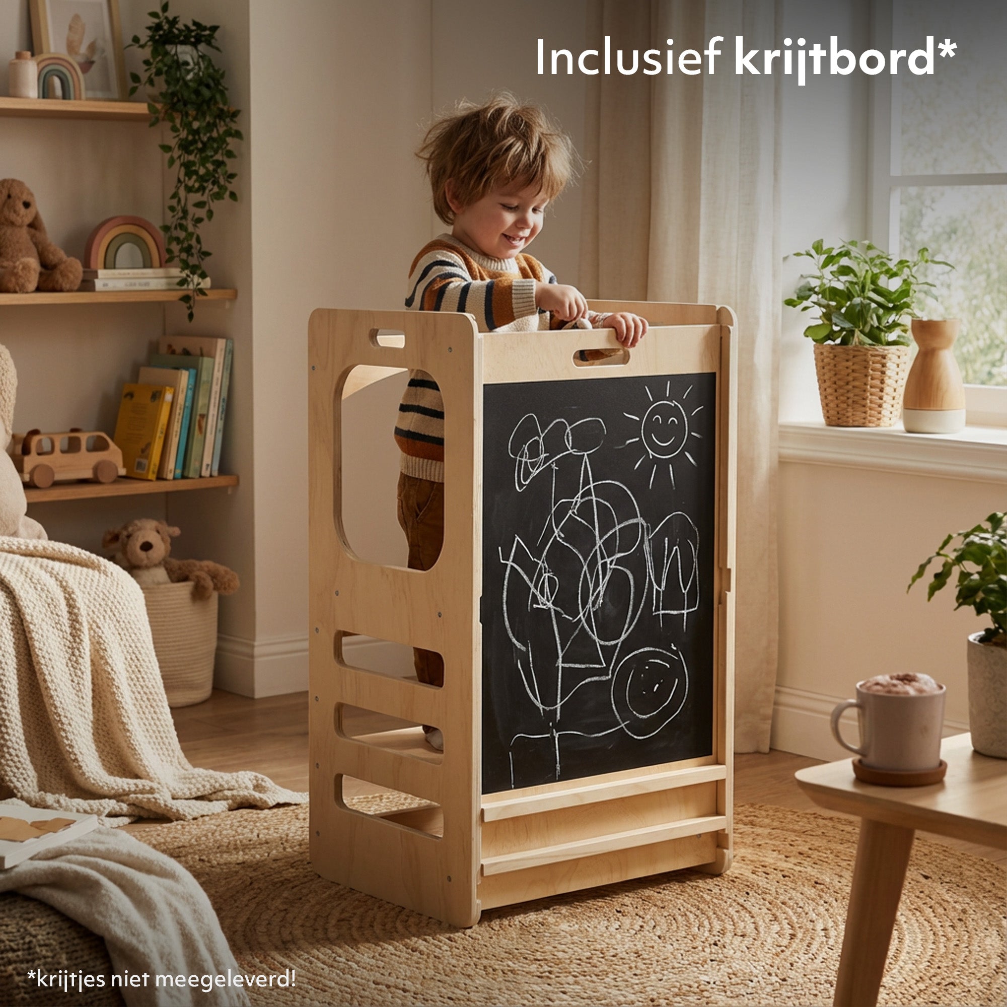 Luxe 4-in-1 Leertoren - Klimtoren met Glijbaan en Krijtbord