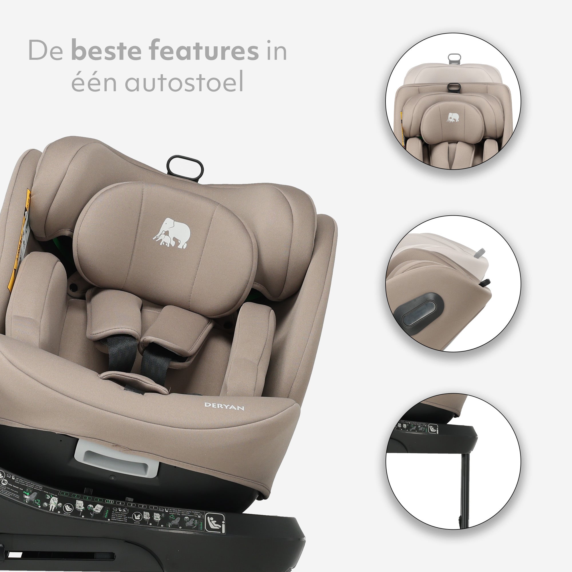 Carly Luxe i-Size Autostoel - 0-36kg - Isofix + steunpoot - 360 draaibaar - Nougat