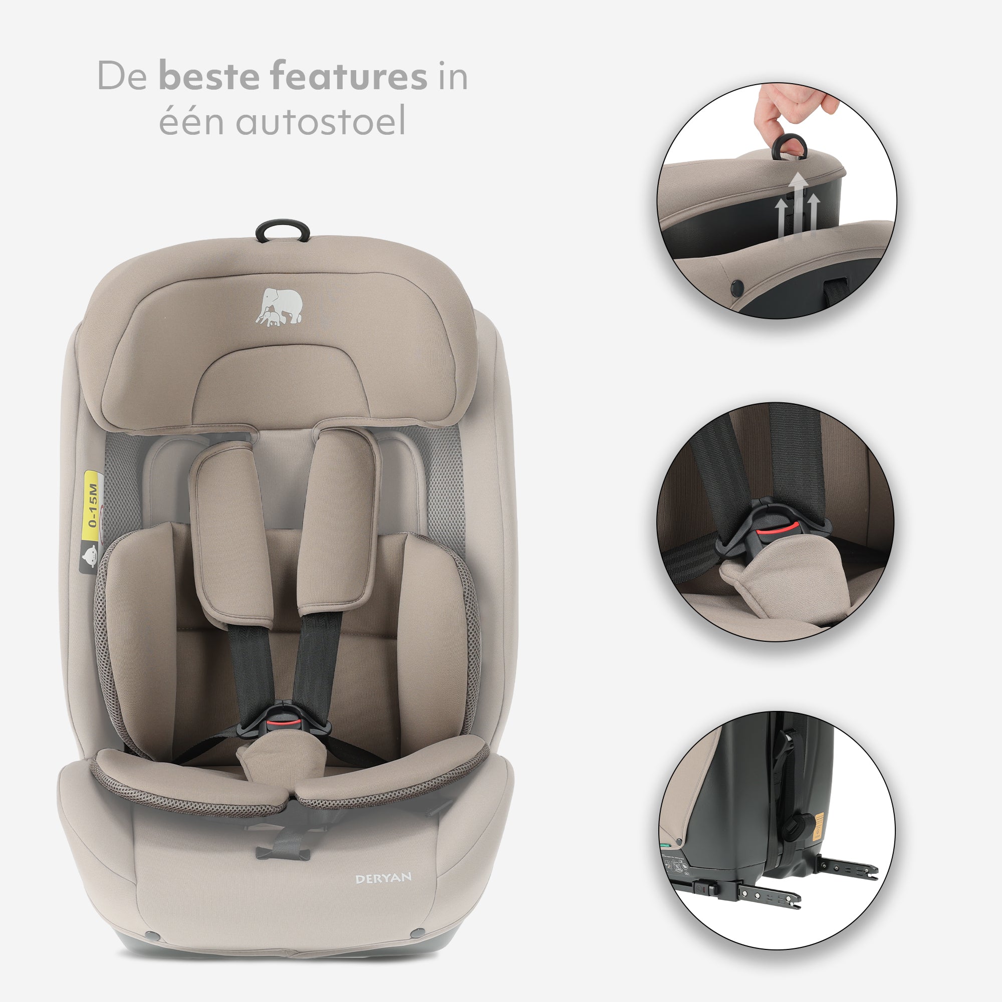 Carter Luxe i-Size/isofix Autostoel 76-150 cm - 9-36 kg - Diepe zitting - Afstelbare hoofdsteun - Veiligheidssystemen - Eenvoudig te reinigen - Groep 1/2/3 - Nougat