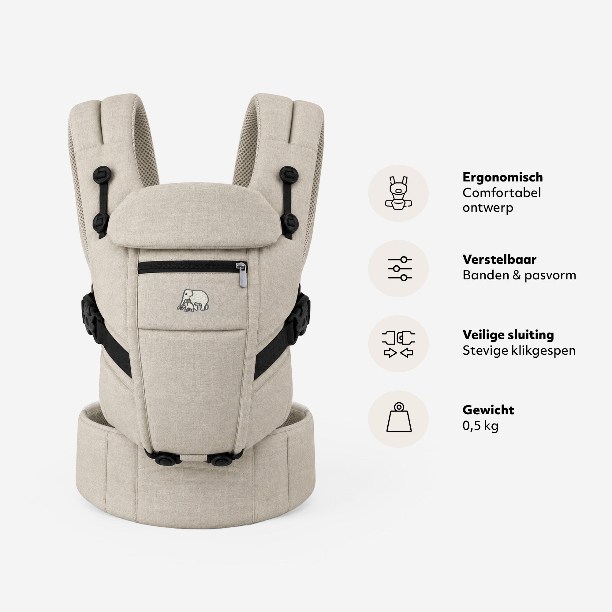 Deryan Ergonomische Draagzak - Buikdrager 4-in-1 - Cream