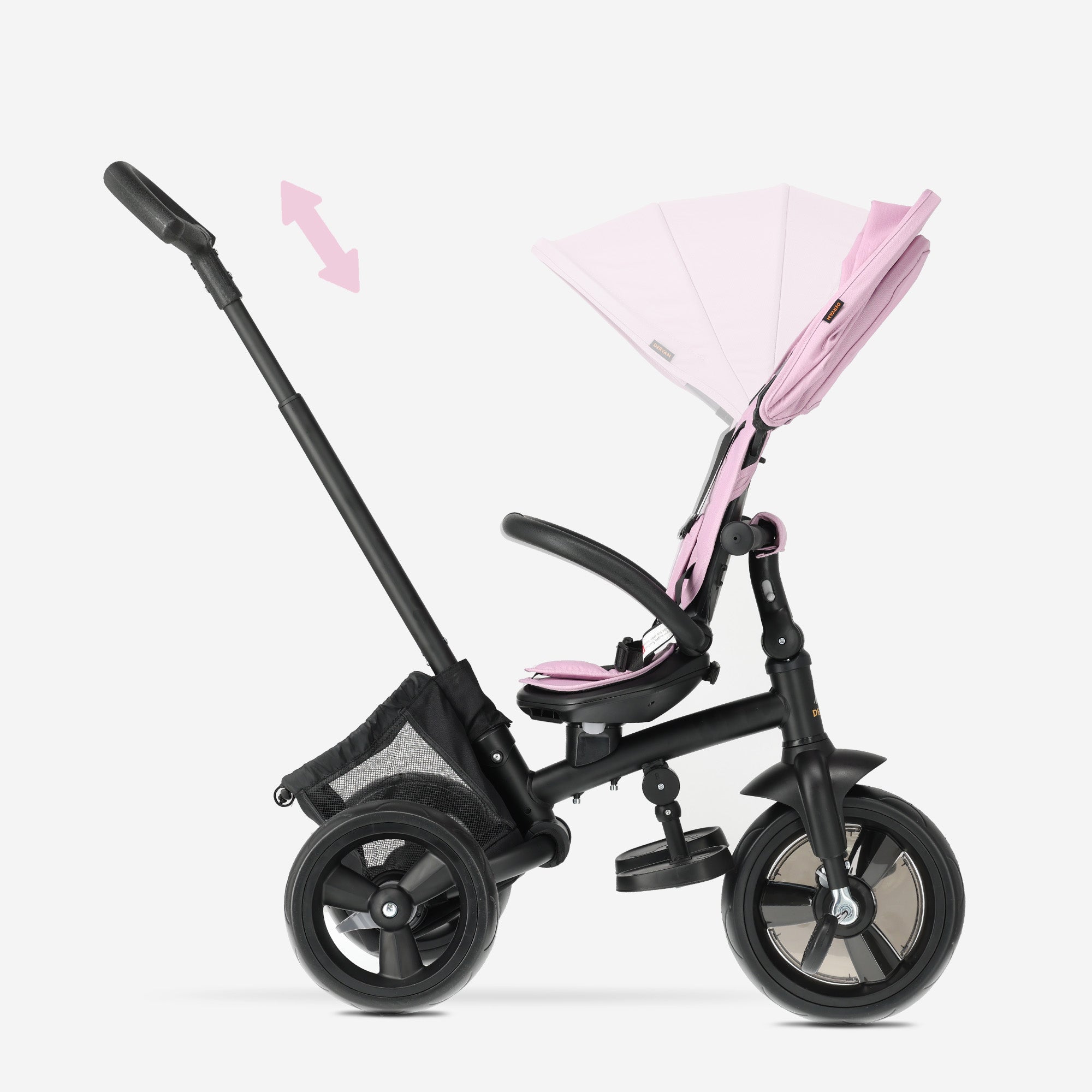 Explorer Luxe Driewieler met duwstang - Opvouwbaar met mandje roze