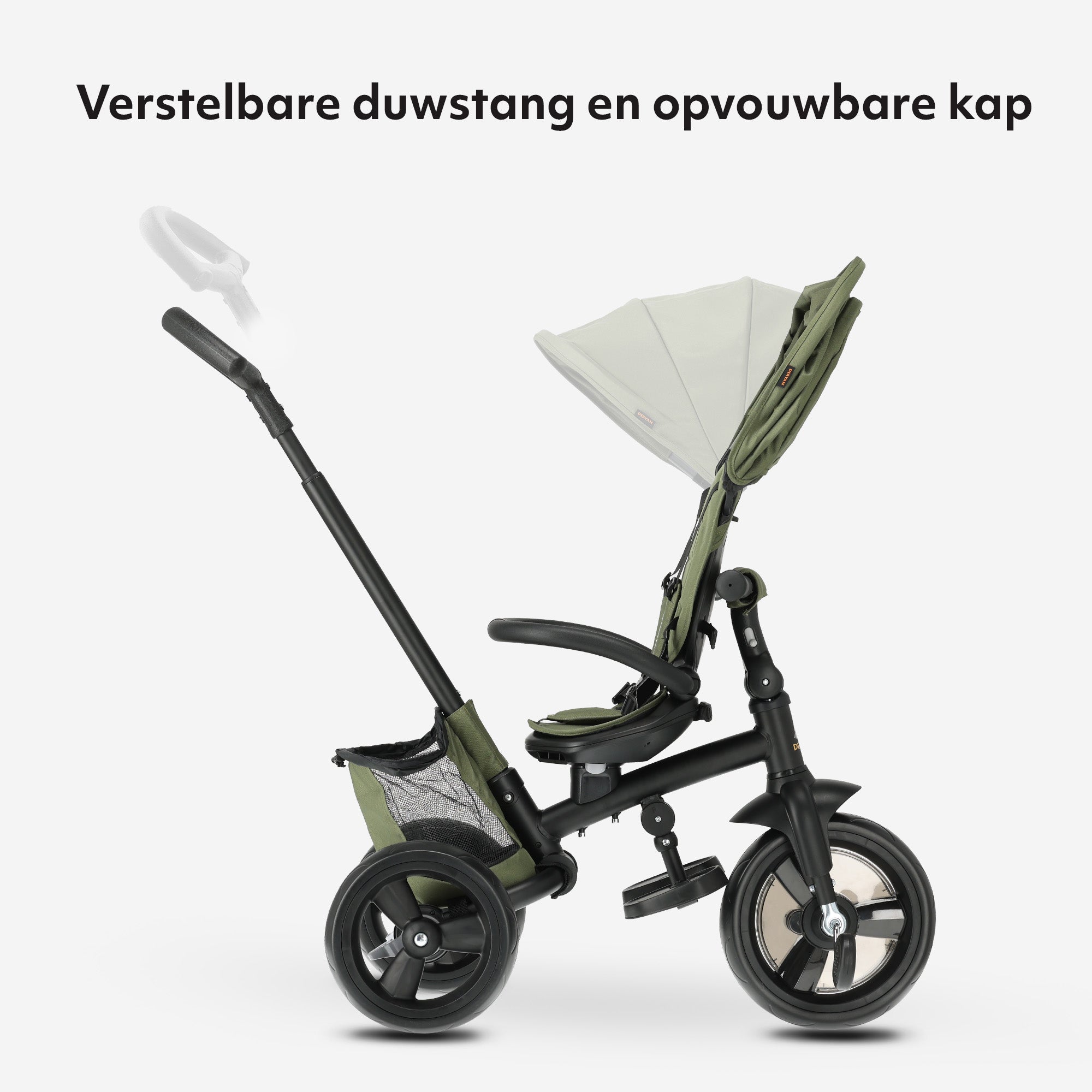 Explorer Luxe Driewieler met duwstang - Opvouwbaar met mandje groen