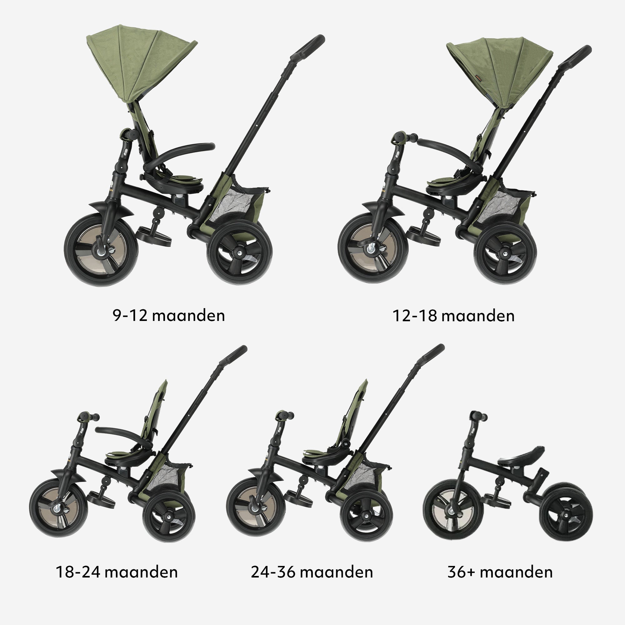 Explorer Luxe Driewieler met duwstang - Opvouwbaar met mandje groen