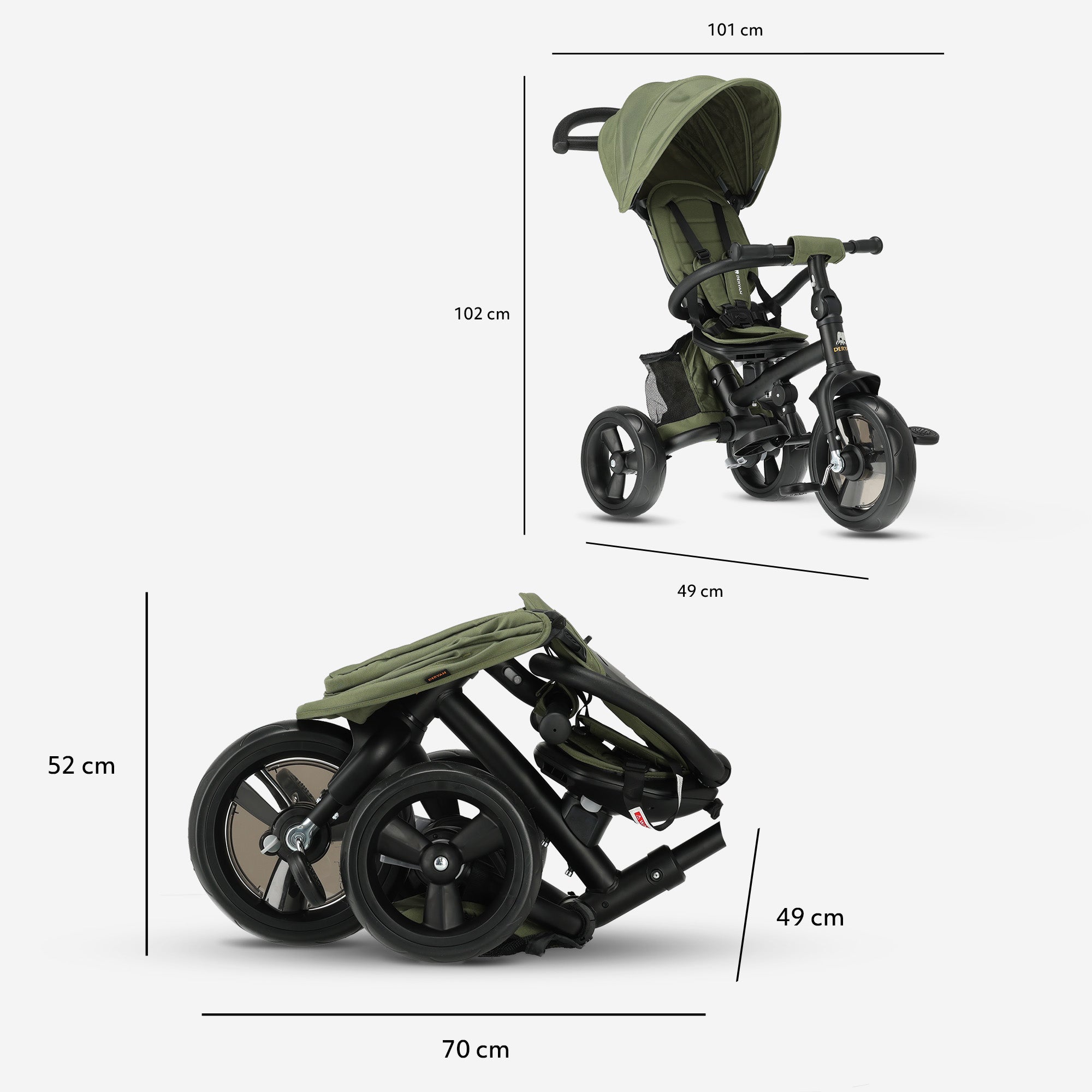 Explorer Luxe Driewieler met duwstang - Opvouwbaar met mandje groen