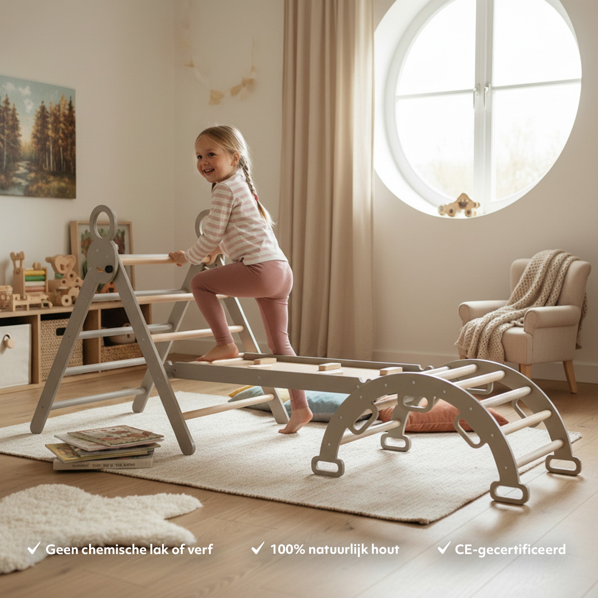 Deryan Luxe XXL Klimrek - Opvouwbare Driehoek + Klimboog + Helling met Glijbaan Grijs