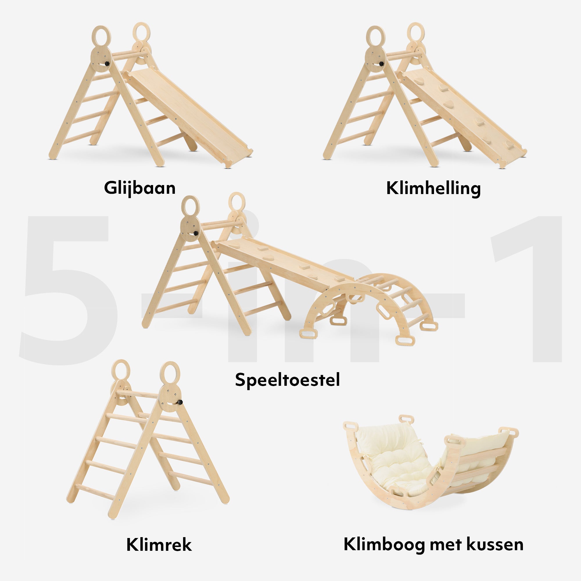 Deryan Luxe XXL Klimrek - Opvouwbare Driehoek + Klimboog + Helling met Glijbaan - Inclusief kussen