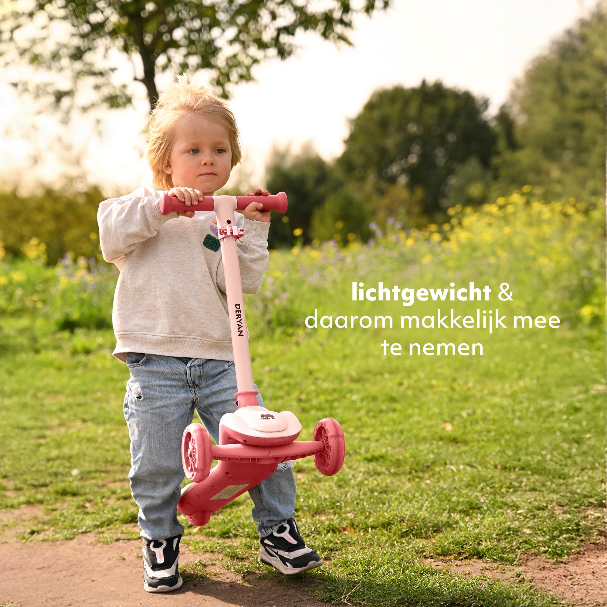Harvey Kinderstep step 3 wielen - leeftijdsgroep 3+ - max 50kg - LED verlichting in de wielen - hoogte verstelbaar 65-70-75-80 cm - Roze