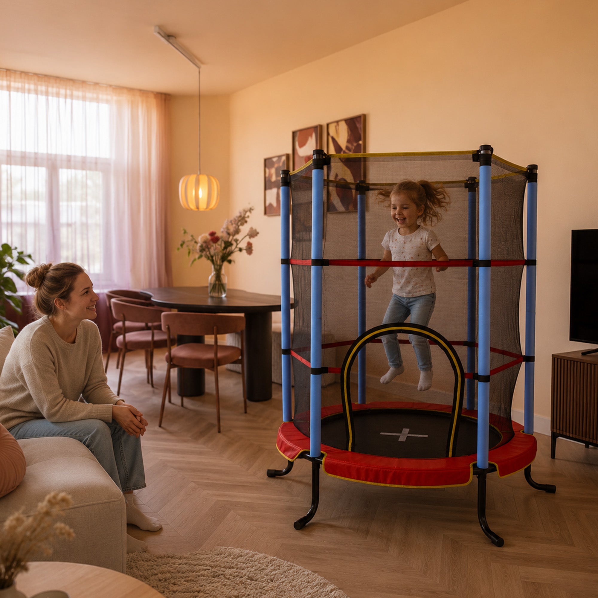 Mooiys Indoor Kindertrampoline 140cm - Met Veiligheidsnet - Rood