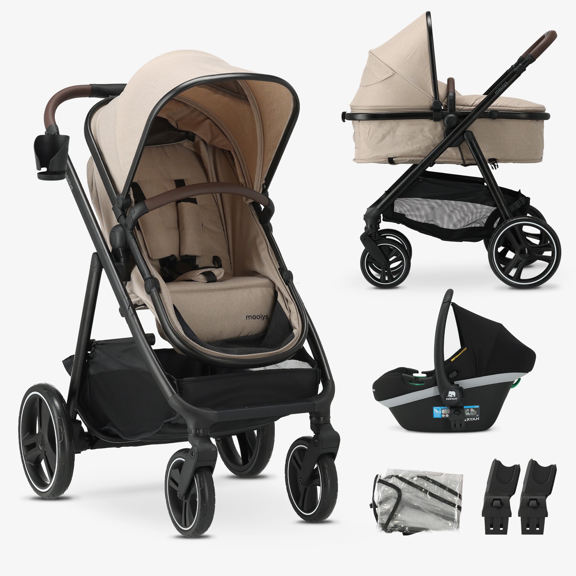 autositz kinderwagen Mooiys Luca 3-in-1-Kinderwagen – Multifunktionaler Kinderwagen – inklusive  Autositz – Nougat