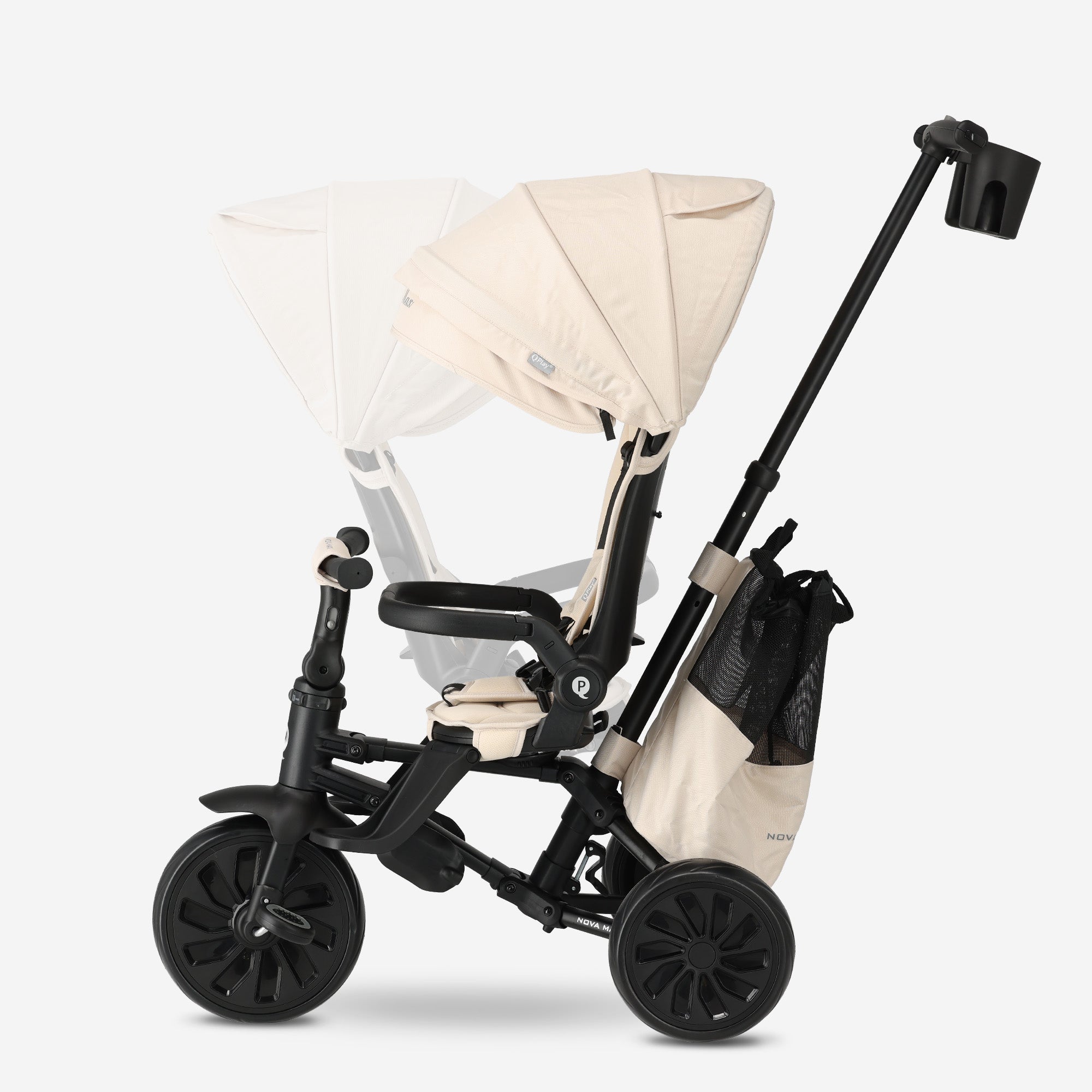 Qplay Nova Max Driewieler met Duwstang - Opvouwbare Peuterfiets - 5-in-1 - Beige