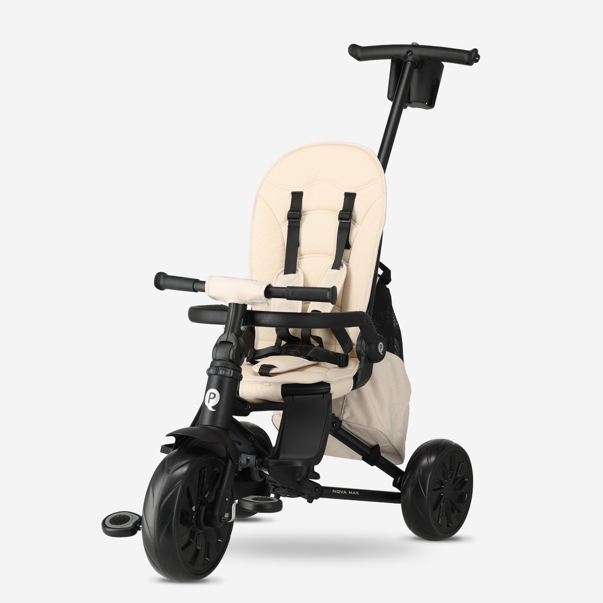 Qplay Nova Max Driewieler met Duwstang - Opvouwbare Peuterfiets - 5-in-1 - Beige