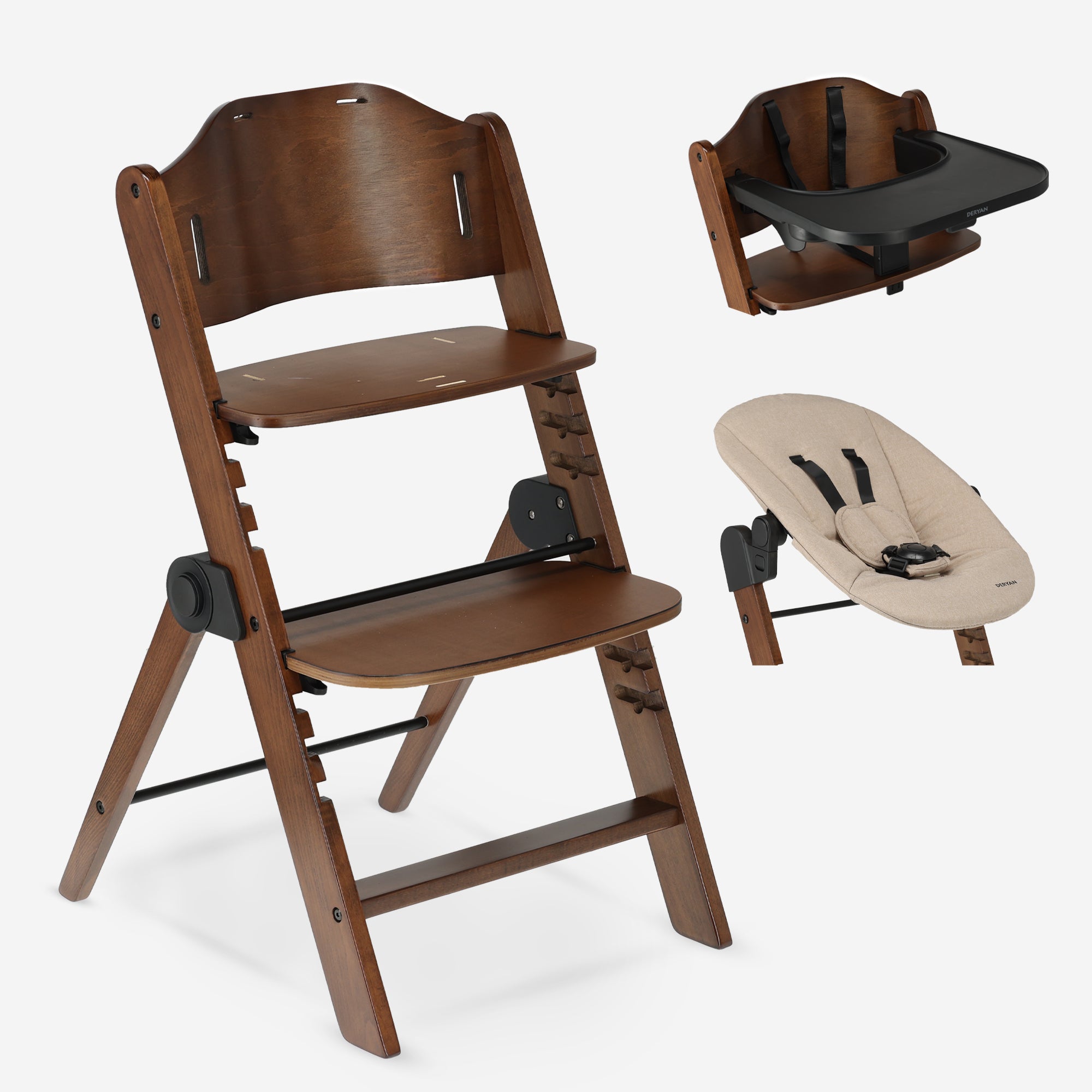 Odin Luxe Houten Meegroeistoel Kinderstoel met Bouncer - Inclusief Eetblad - Verstelbare Kinderstoel - Wood/Nougat