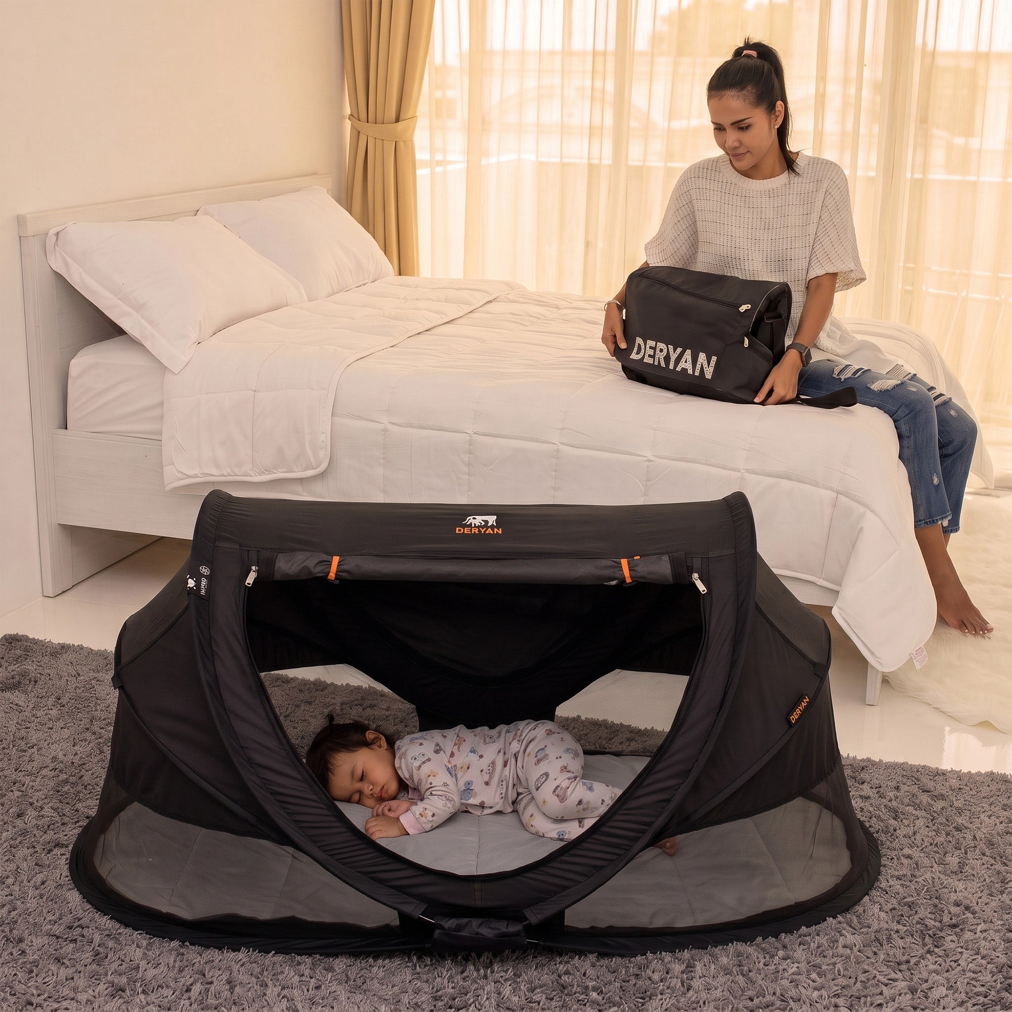 Deryan Peuter Luxe Campingbedje – Inclusief zelfopblaasbare matras - Black
