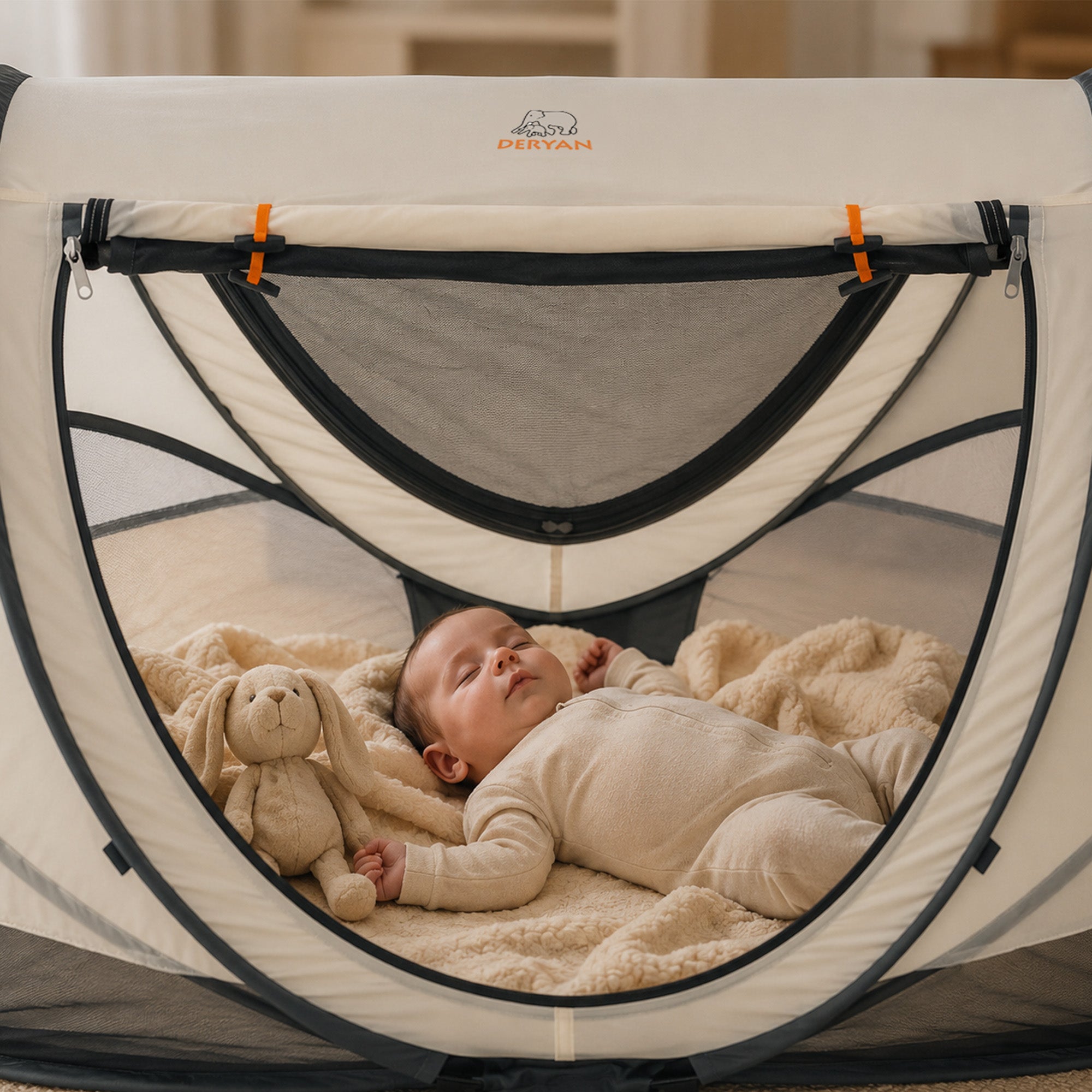 Deryan Kleinkind-Luxus-Campingbett - Inklusive selbstaufblasbarer Matratze - Creme