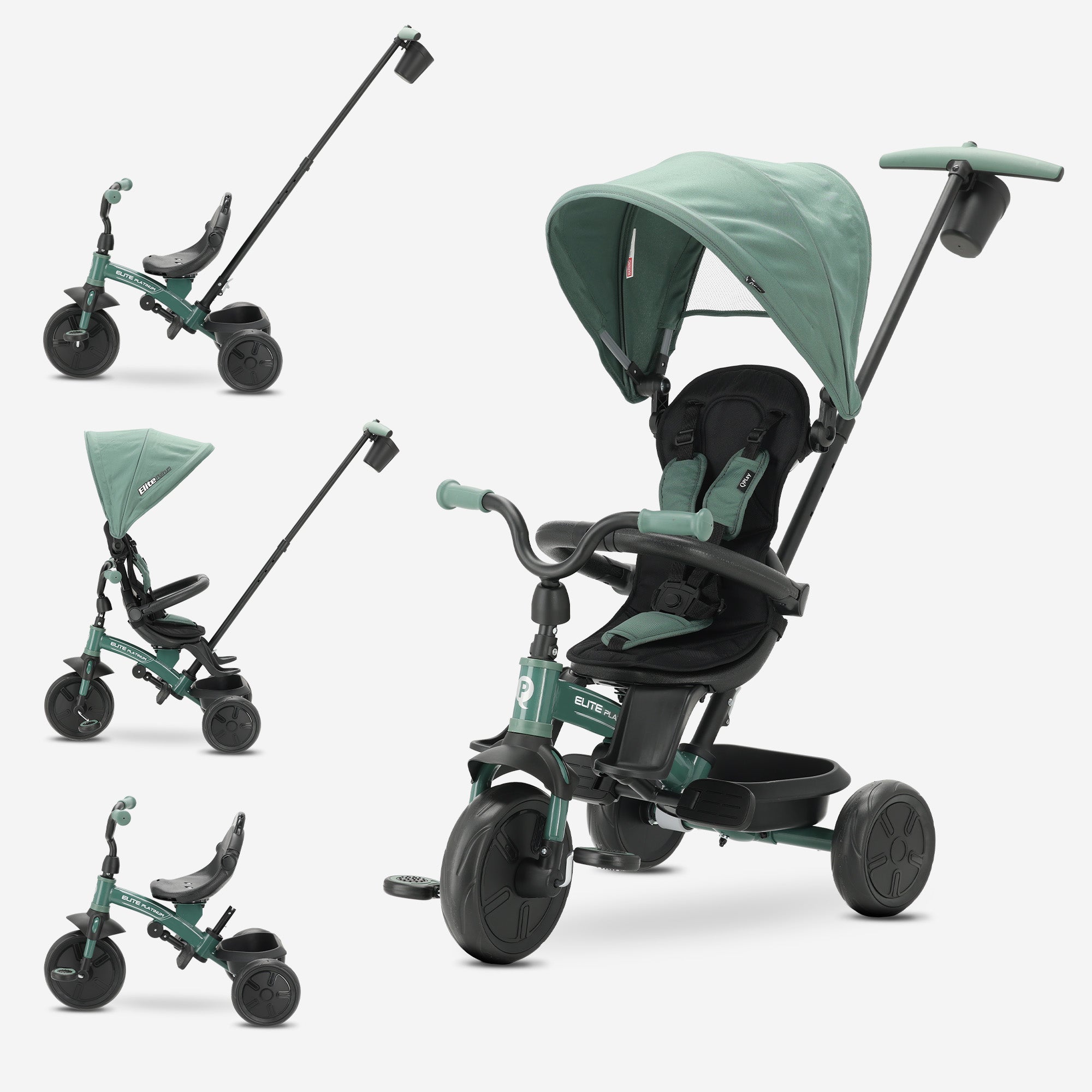 Qplay luxe Driewieler met duwstang - Groen