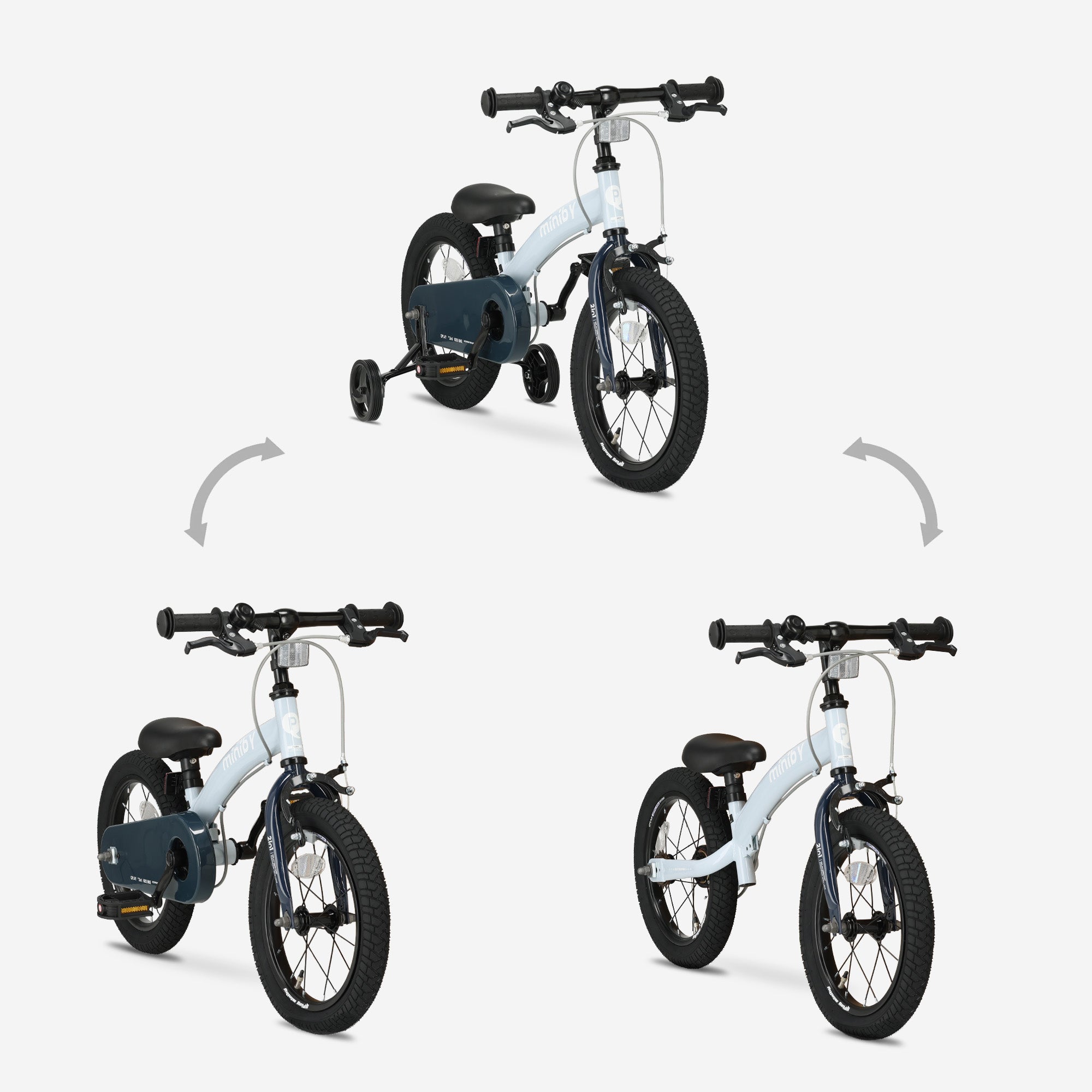 Qplay Miniby Kinderfahrrad 14 Zoll - 3 in 1 - Balance Fahrrad - Blau
