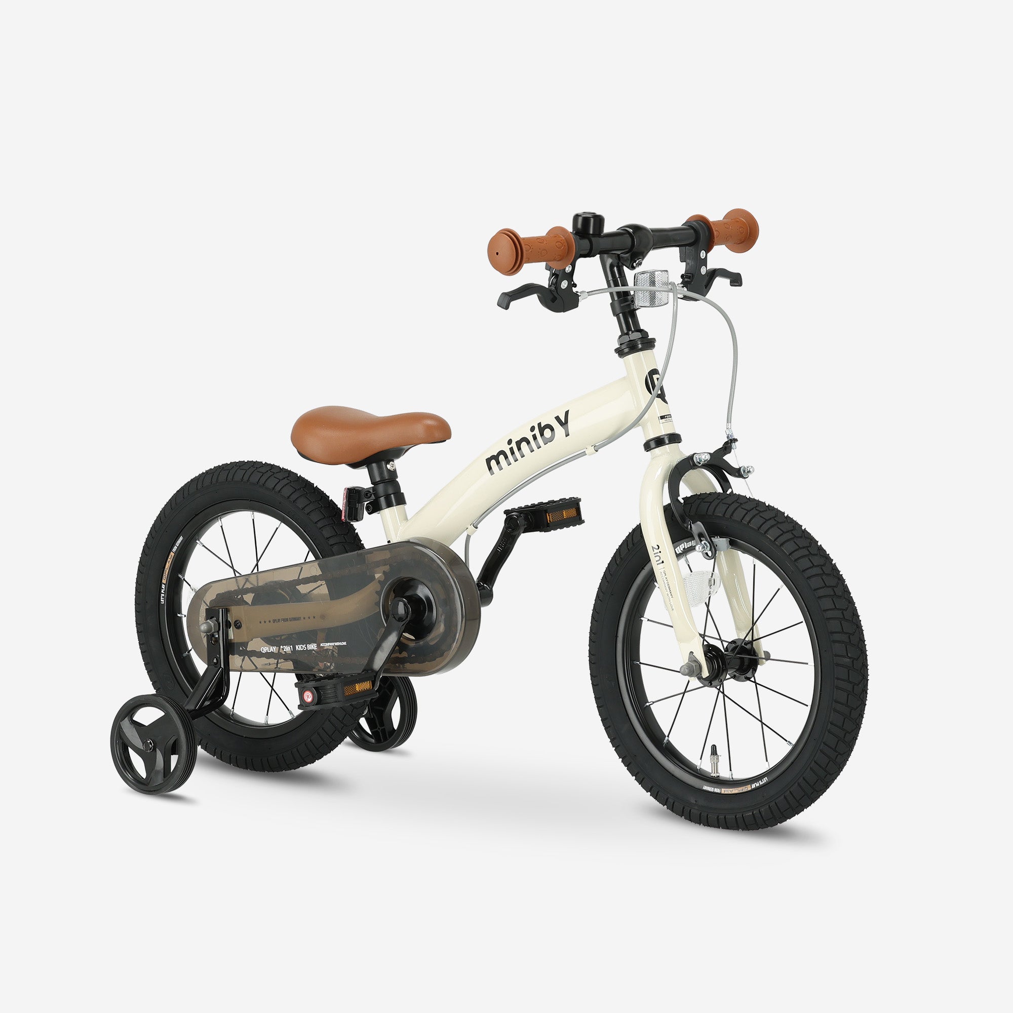 Qplay Miniby Kinderfahrrad 14 Zoll - 3 in 1 - Balance Fahrrad - Creme