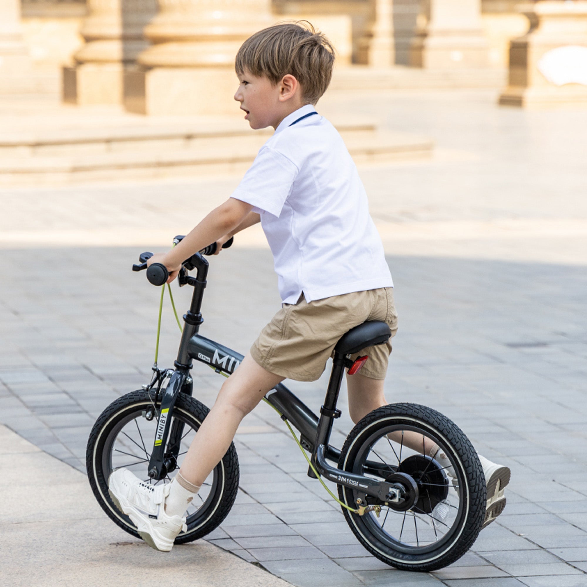 Qplay Miniby Kinderfiets 14 inch - 3 in 1 - loopfiets - Grijs