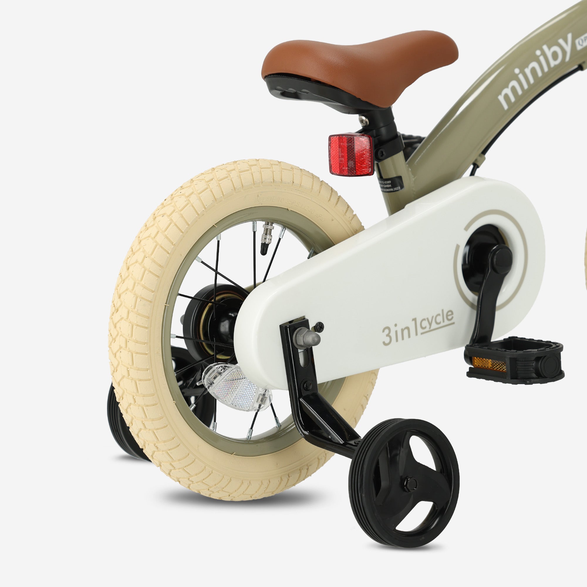 Qplay Miniby Kinderfiets 12 inch - 3 in 1 - loopfiets - Olive