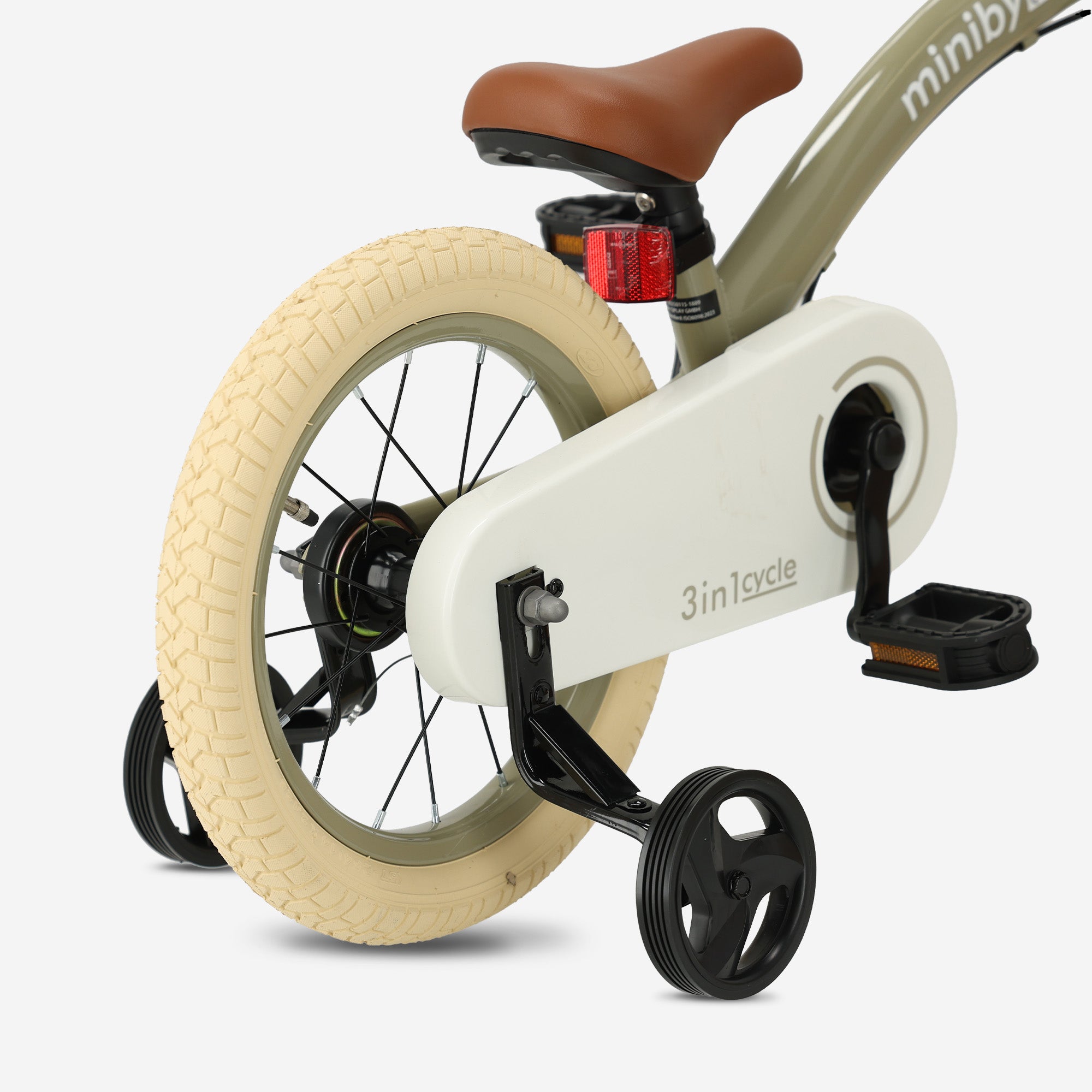 Qplay Miniby Kinderfiets 14 inch - 3 in 1 - loopfiets - Olive